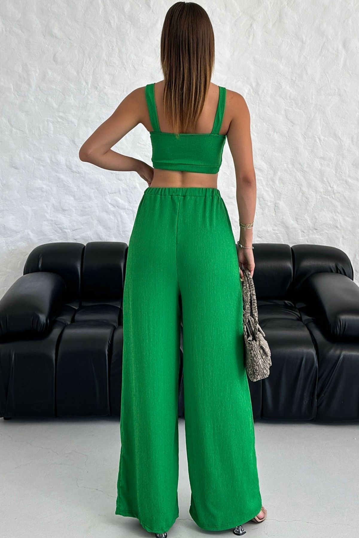 Know-Grünes Set aus gestrickter Crop-Hose und Wickel-Crinkle 5