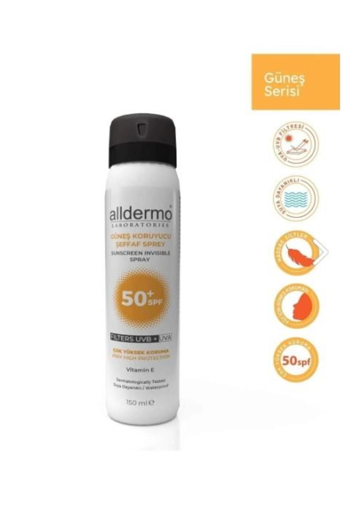 اسپری آئروسل نامرئی Spf50+ 150 میلی لیتر Alldermo