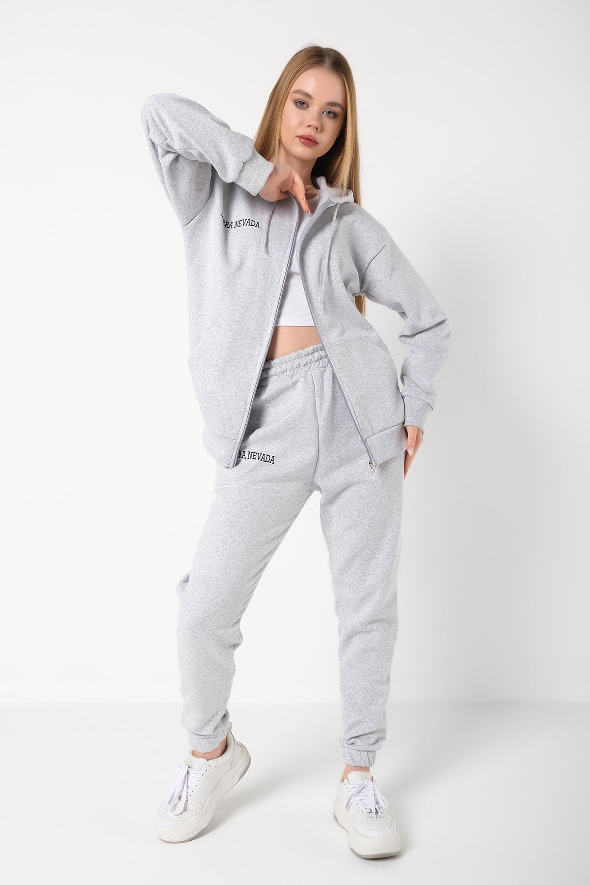 Know-Damen-Jogginghose mit 3 Fäden, grau, Sierra Nevada, bedruckt, Strickjacke, Oversize-Trainingsanzug 2
