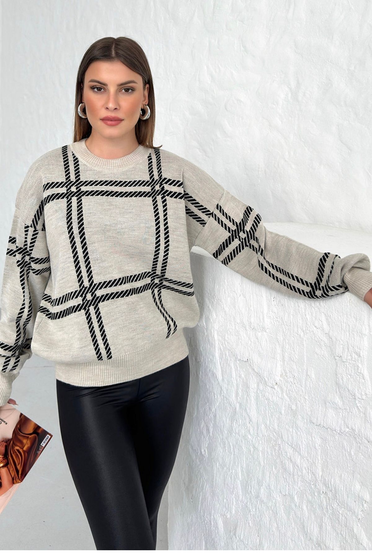 Know-Beiger Strickpullover mit Karomuster 4