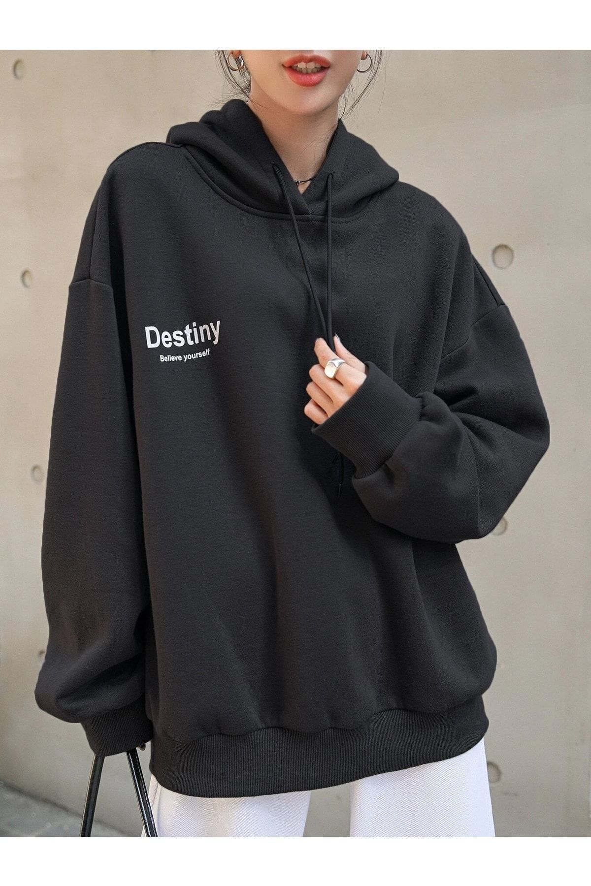 Know Black 3 Thread Destiny Design Printed Sweatshirt Trendyol