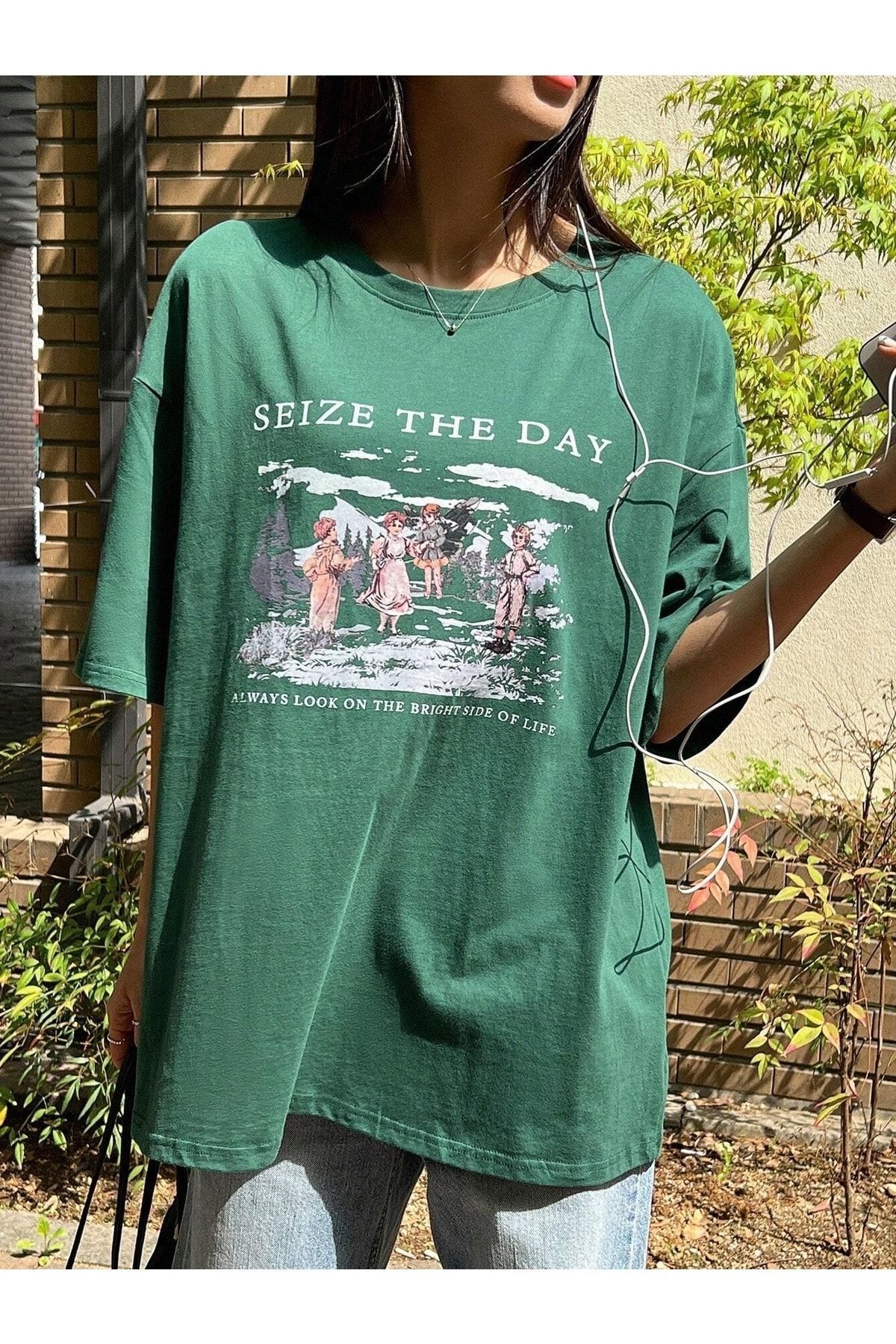 Know-Women's Navy Blue Seize The Day Printed Oversize T-shirt 3