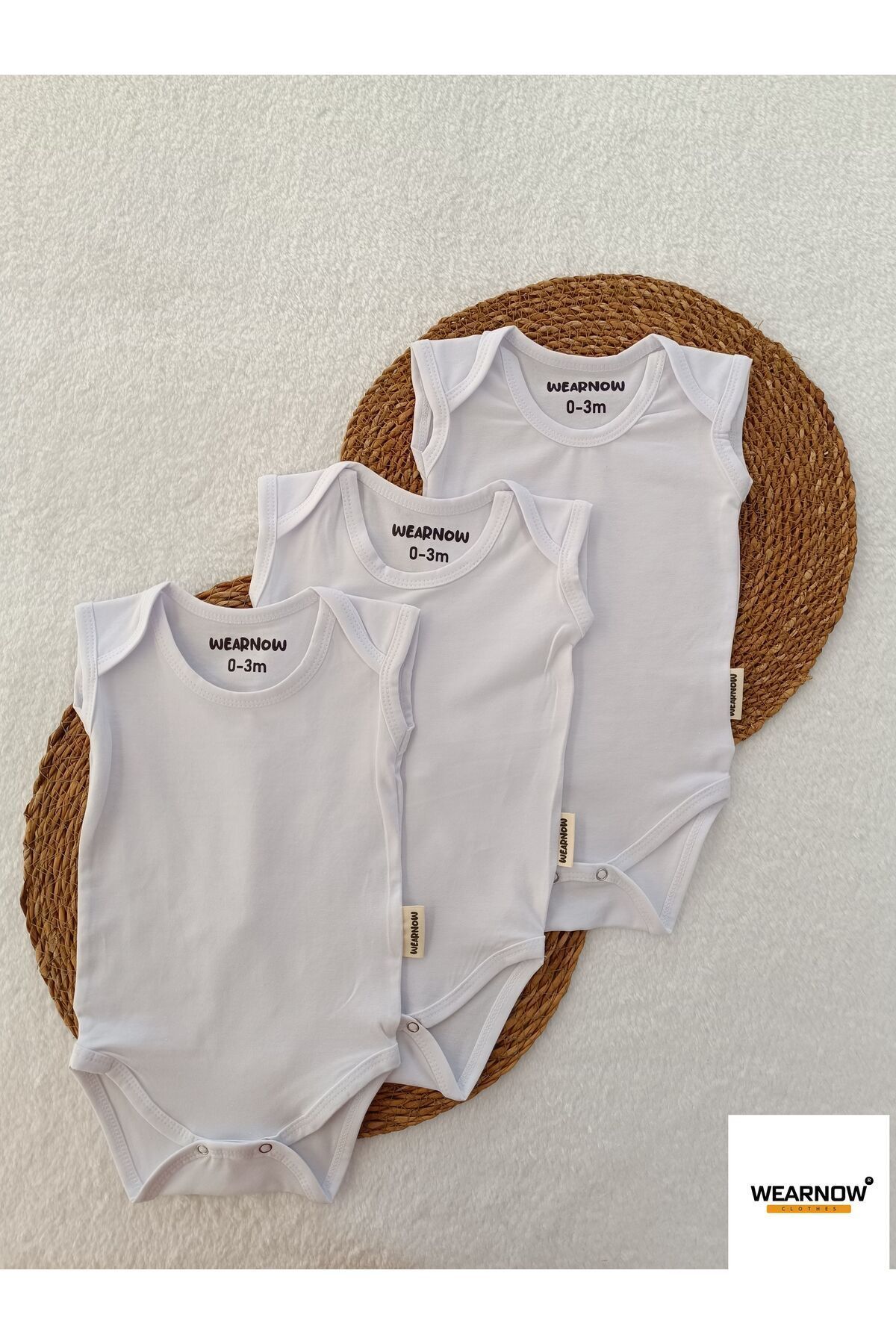 wearnow Bebek %100 Pamuk 3'lü Basic Çıtçıtlı Beyaz Body Zıbın Atlet