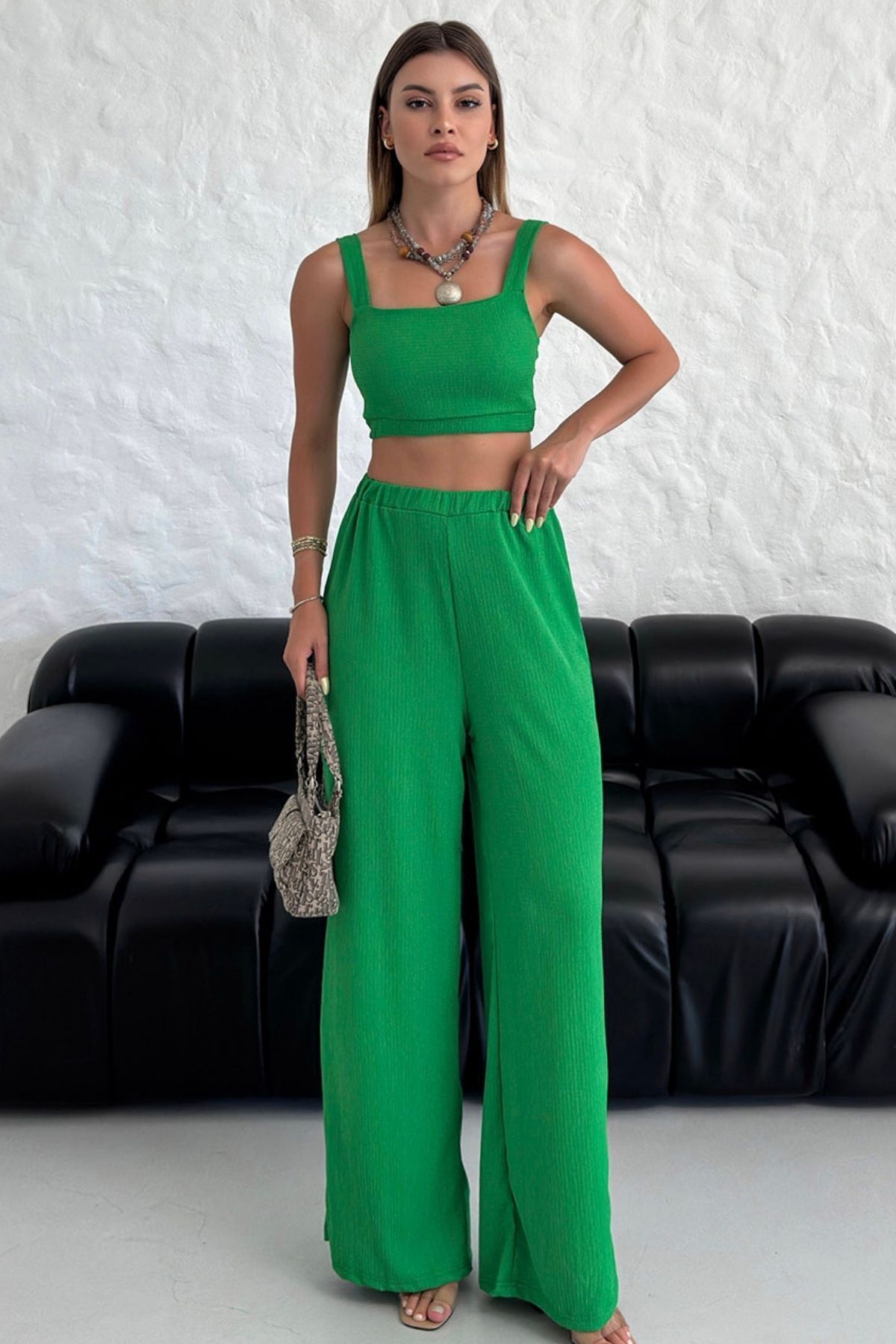 Know-Grünes Set aus gestrickter Crop-Hose und Wickel-Crinkle 2