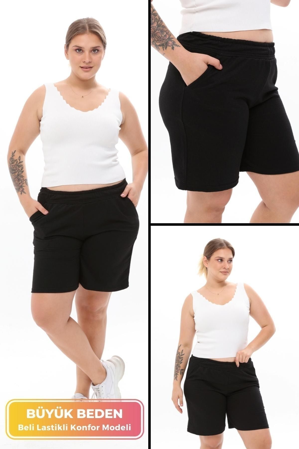 tarzımsüper Dimensiune Plus Noul Sezon Talie Elastică Confort Model Două Fire Bumbac Buzunar Buzunar Pantaloni Scurți Sport Și Casual Femeie - 42