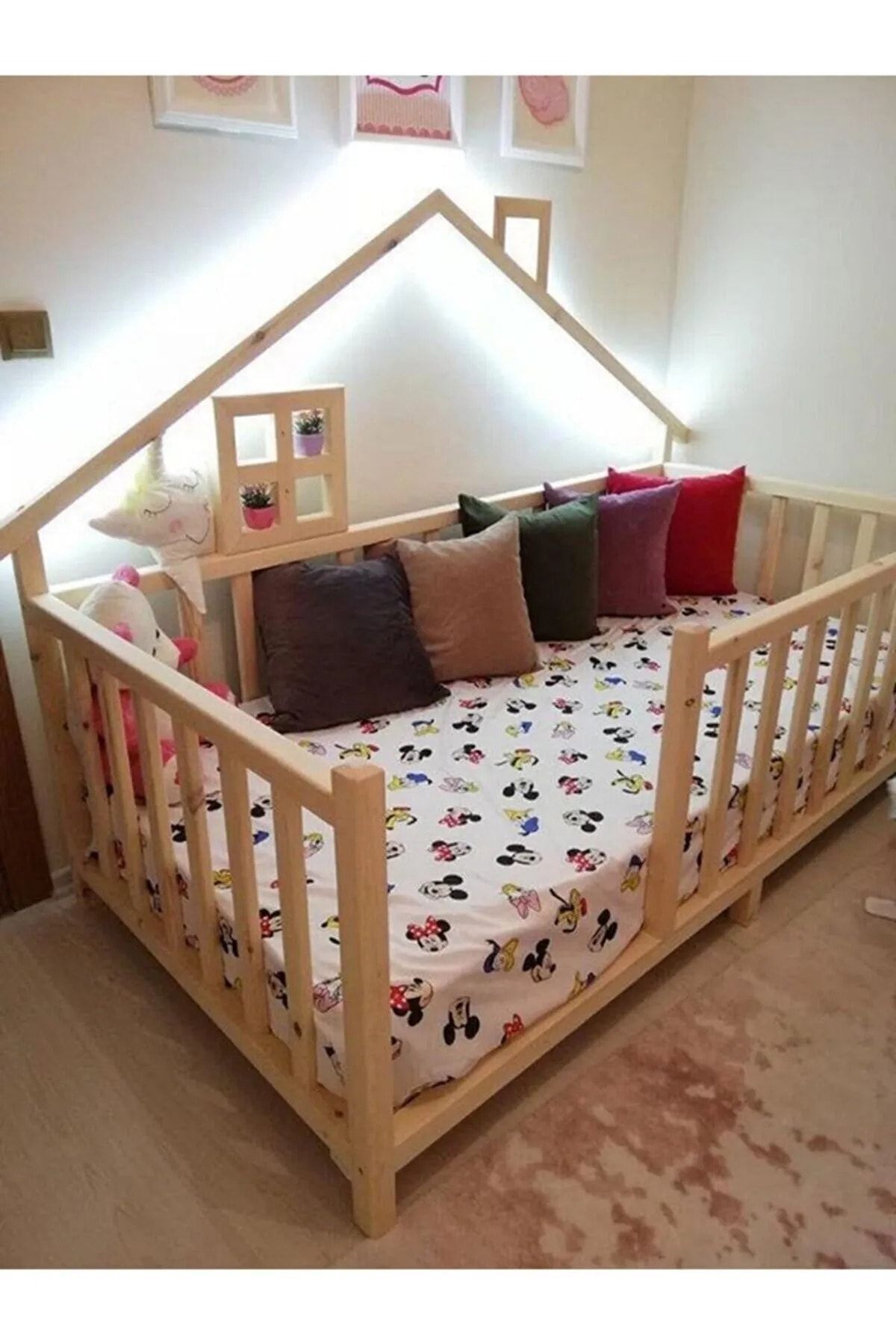 HFT HOME Unisex Evli Montessori Bebek Ve Çocuk Karyolası Doğal Ahşap fotoğrafı 2 (önizleme)