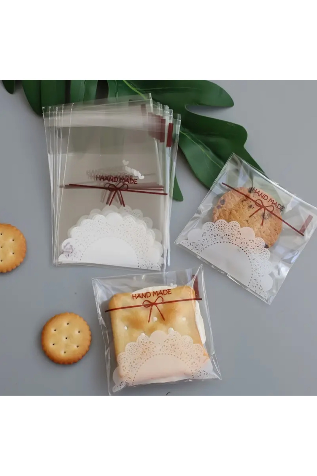 ÇET PACK 50 ADET DANTEL DESENLİ ŞEKER KURABİYE POŞETİ BABY SHOWER DOĞUM GÜNÜ HEDİYE PAKETİ JELATİNİ 10X7