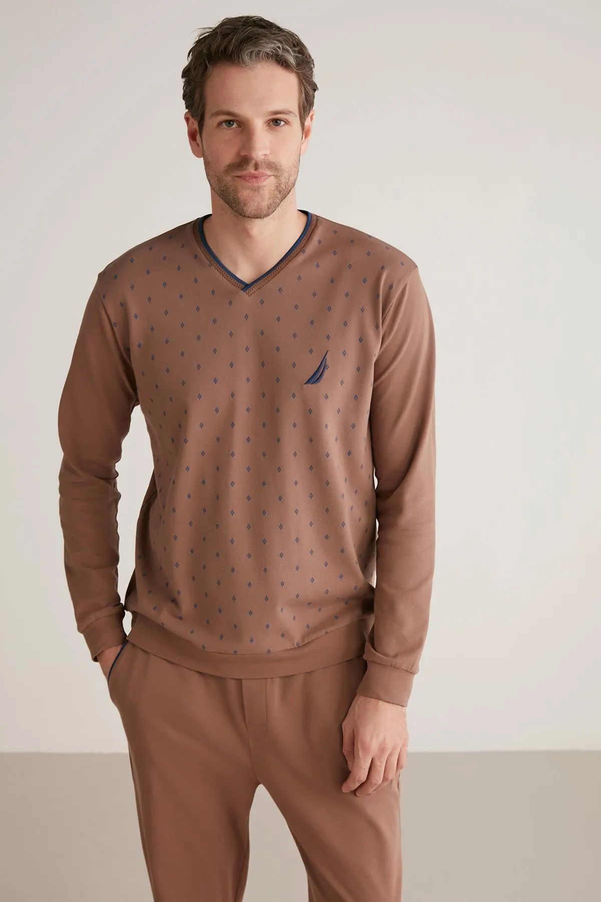ست پیژامه مردانه NAUTICA COTTON V NECK SOFTURE SWEEVE SACKAMA مجموعه لباس خواب Nautica