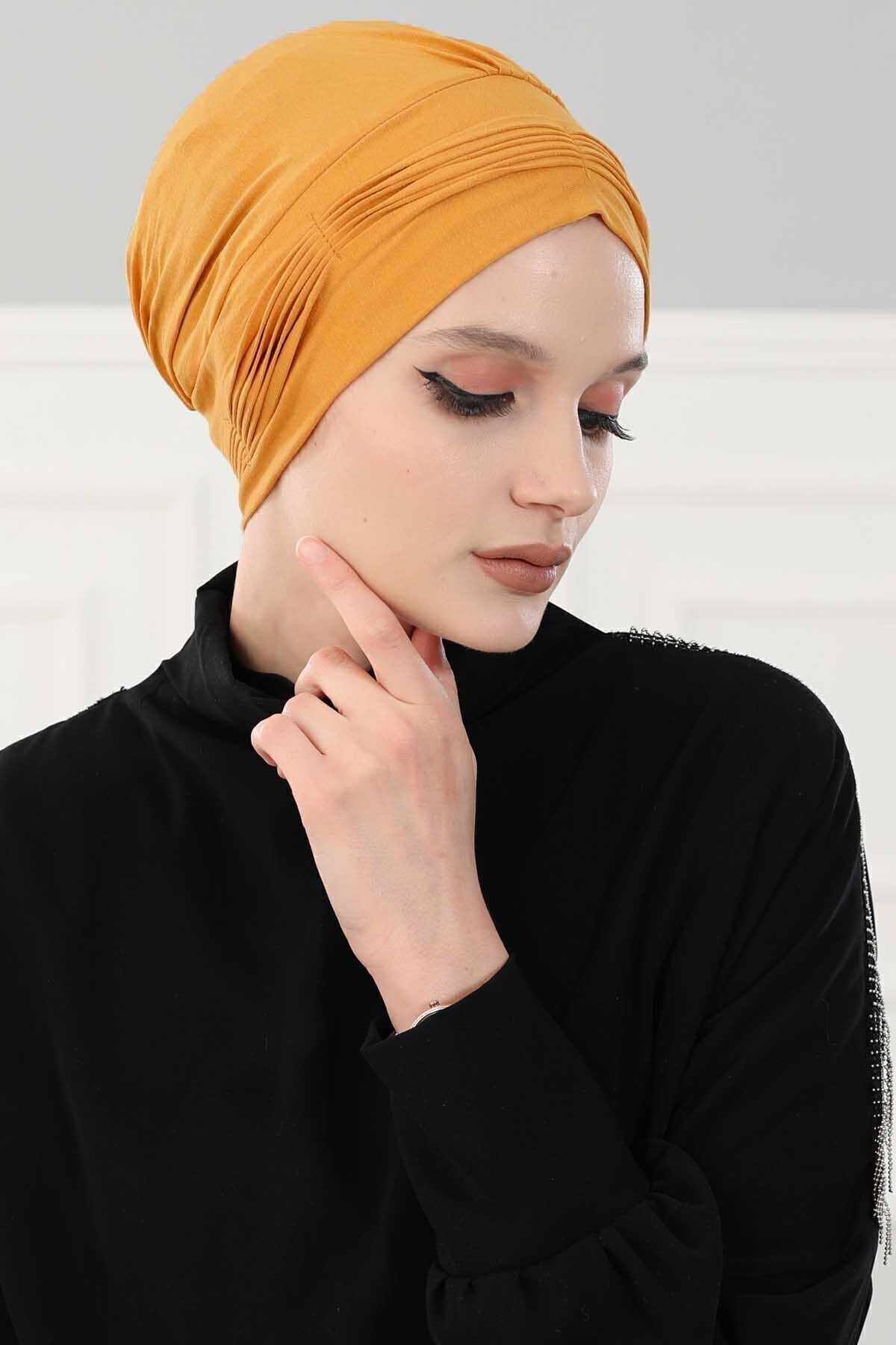 Aisha's Design کلاه پنبه ای شانه دار پلیسه دار، زرد خردلی، b-19