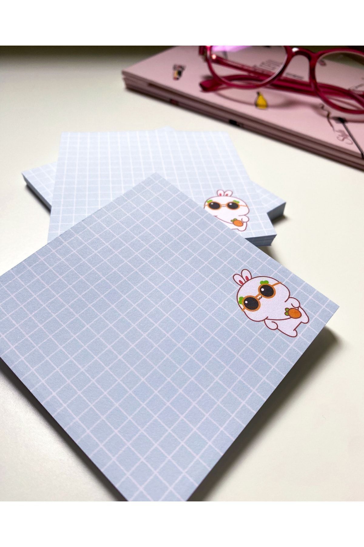 Pine Note-Set of 4 Checkered Rabbit Patterned Kawaii Memopad, Notepad, Memo Pad, Notebook, Planner 8