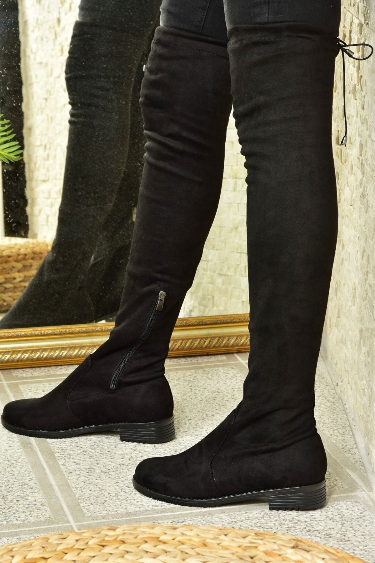 Fox Shoes-Schwarze elastische Overknee-Stiefel für Damen mit flexiblen Socken G268573002 4