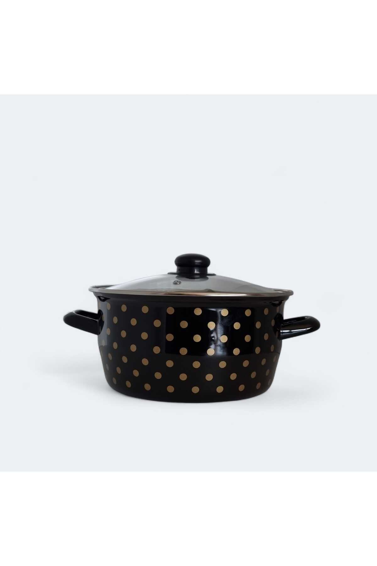 22 Cm Emaye Siyah Gold Puantiyeli Kızartma Fritöz Tenceresi