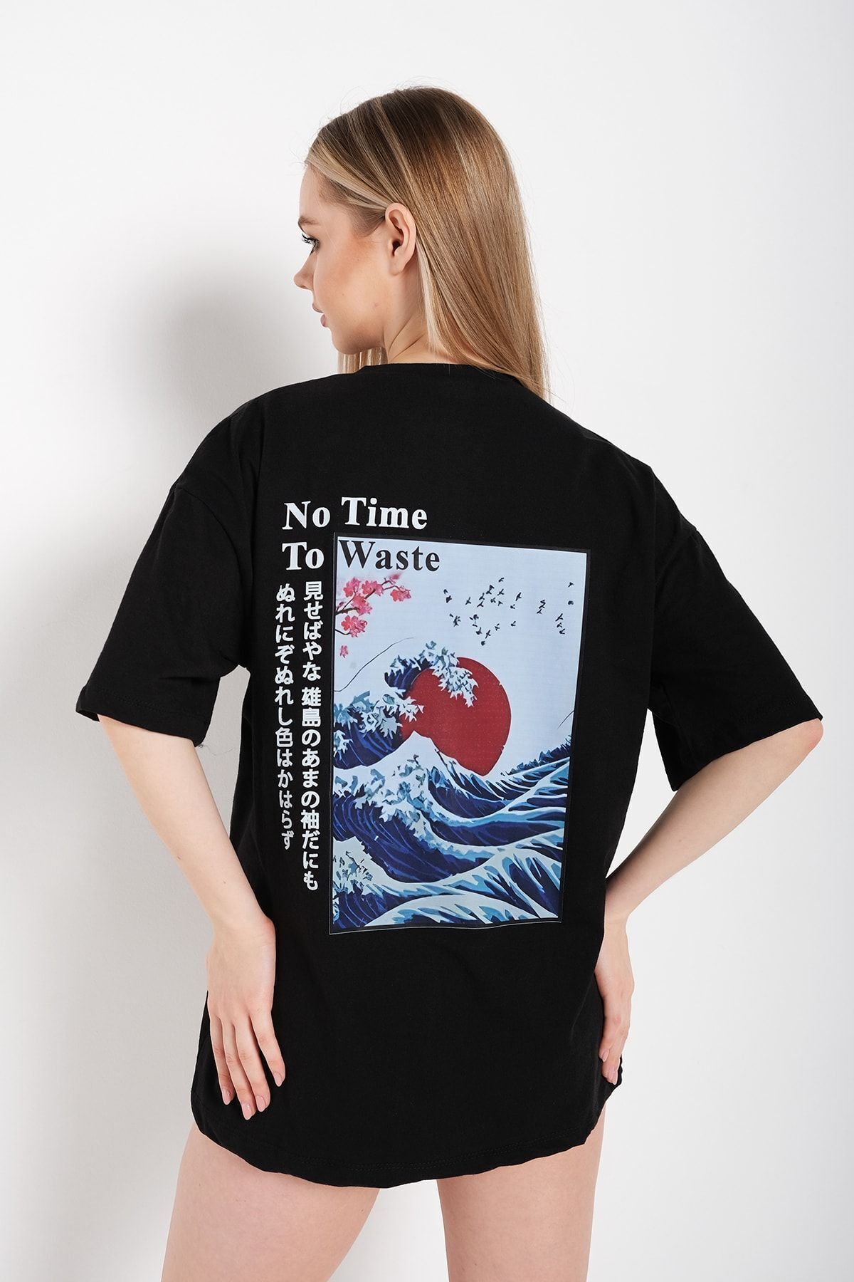 Trendseninle Tricou Cu Imprimeu Japonez Pe Spate Pentru Femei Femeie - XL