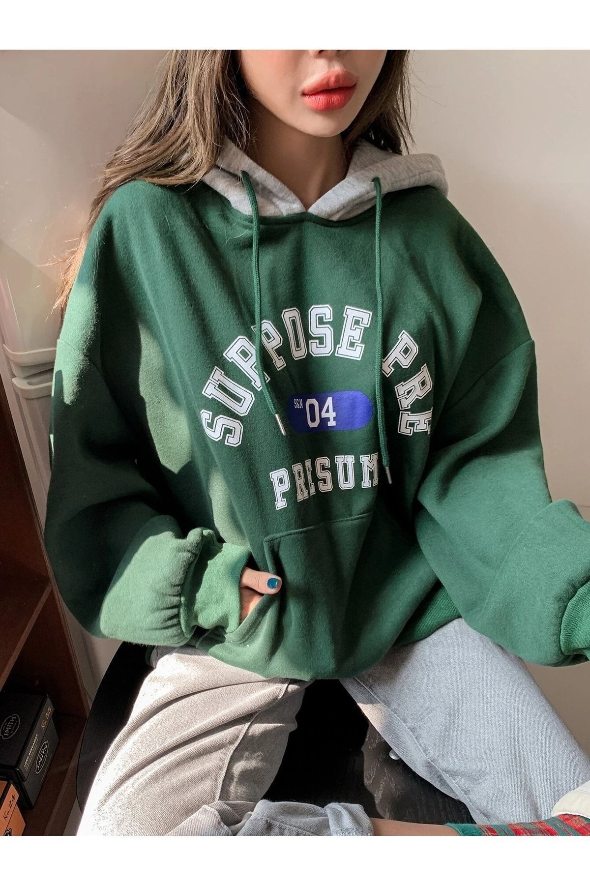 Trendseninle Kad n Lacivert Suppose Bask l Oversize Sweatshirt Fiyat Yorumlar Trendyol