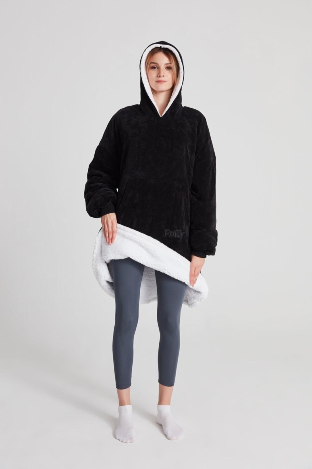 POFFY Oversize Wearable Blanket ONE SIZE SO COMFORTABLE Unisex Hoodie Plush Hooded Sweatshirt Trendyol