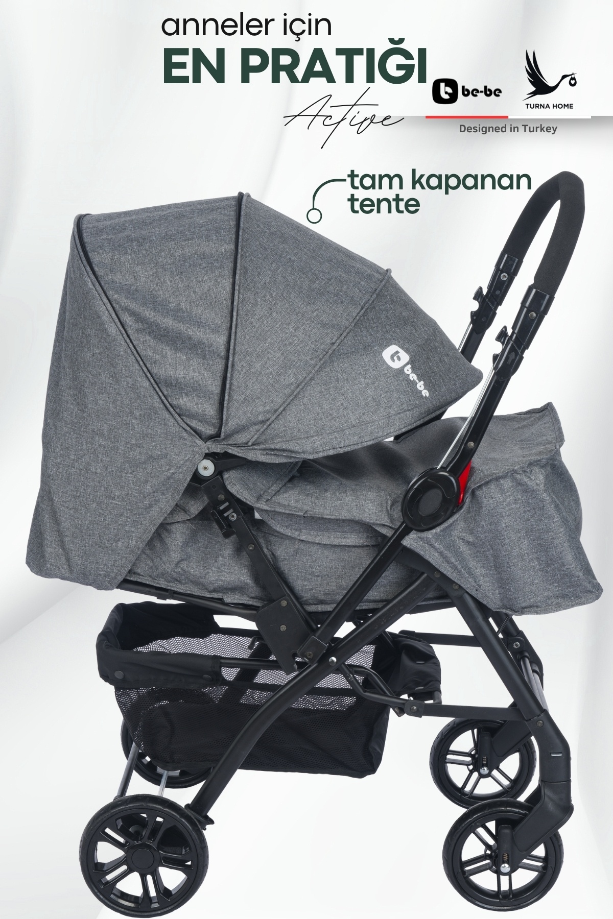 Be-Be Turnahome Active Çift Yönlü Tam Yatış Pozisyonlu Pratik Katlanır Mama Tablalı Bebek Arabası fotoğrafı 3 (önizleme)