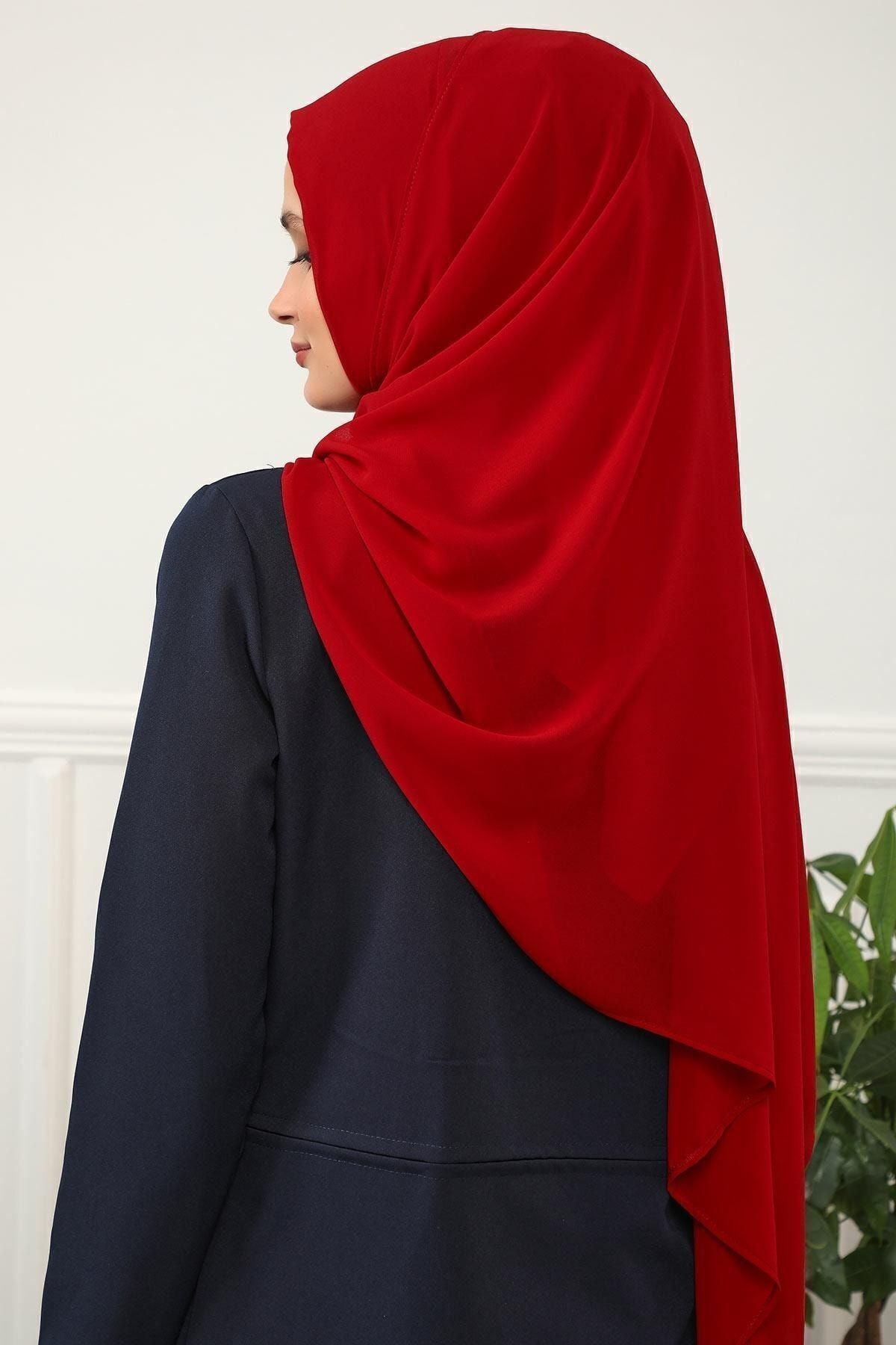 Aisha's Design-Practical Red Chiffon Shawl - Classic Design, PS-11 4
