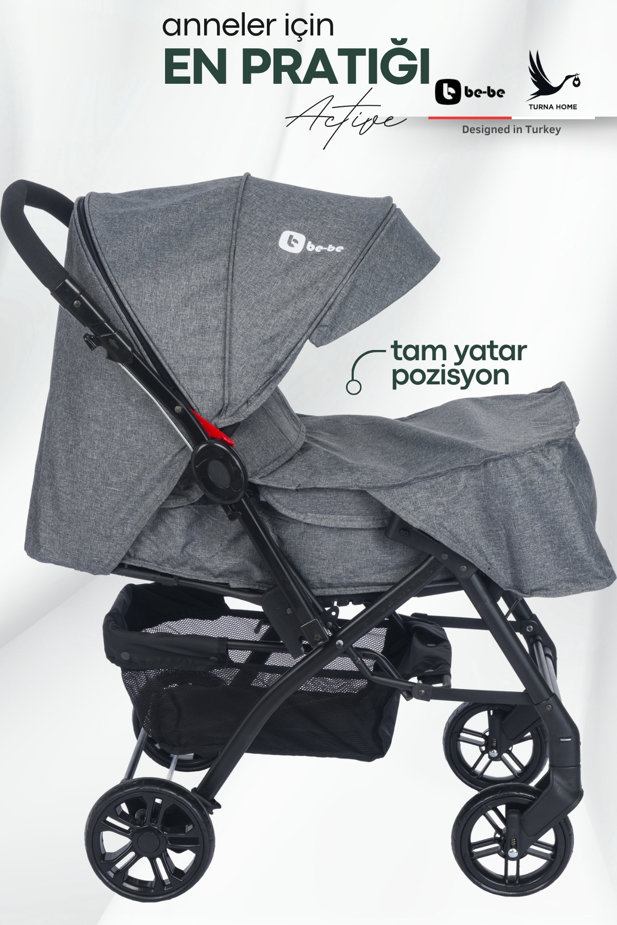 Be-Be Turnahome Active Çift Yönlü Tam Yatış Pozisyonlu Pratik Katlanır Mama Tablalı Bebek Arabası fotoğrafı 2 (önizleme)