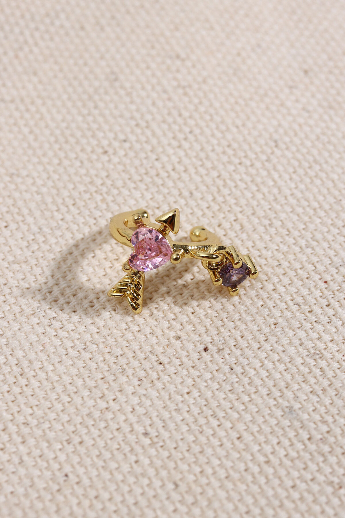 Pembe Kalp Taşlı Gold Renk Sallantılı Kıkırdak Küpe 2