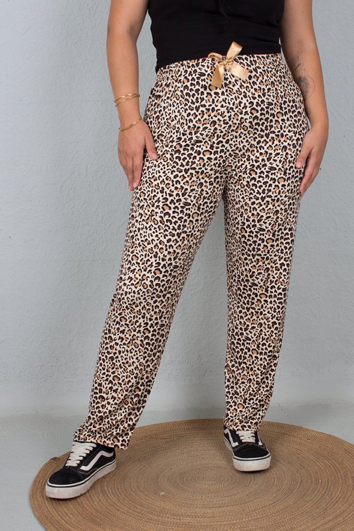 Truva XXL-Soft Cotton Large Size Leopard Patterned Pajama Bottoms 3