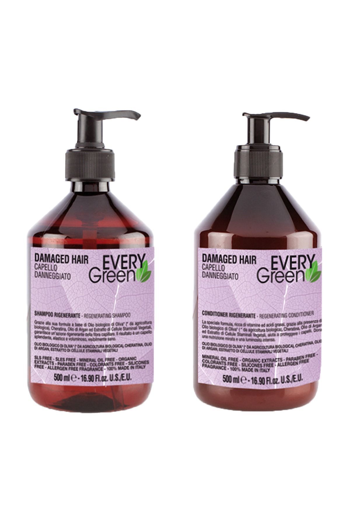 EveryGreen EV Damaged Hair Yıpranmış Saçlar İçin Yenileyici Şampuan 500 ml + Saç Kremi 500 ml — 8000836393736YY