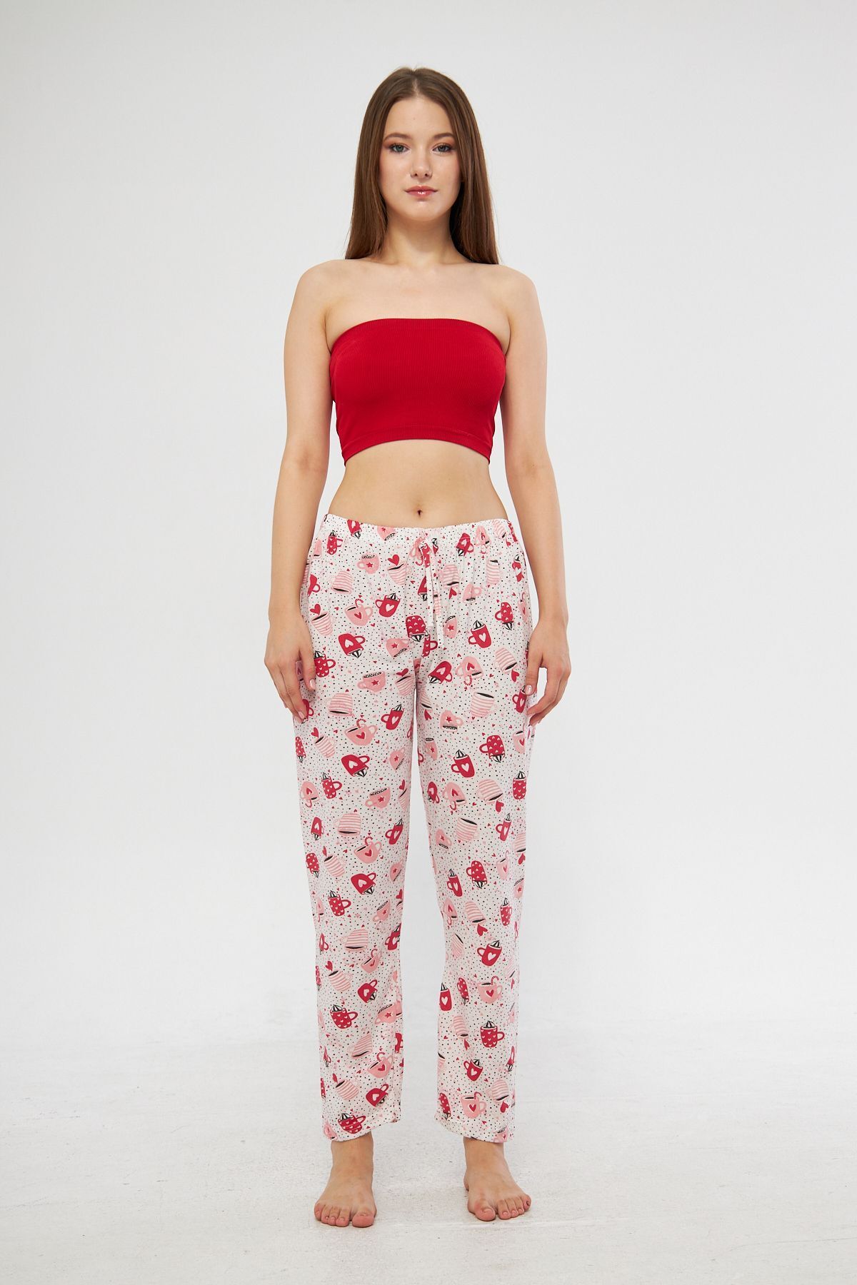 Oyga-Pantaloni de pijama de damă cu panglică cu model - Îmbrăcăminte casual pentru acasă 4