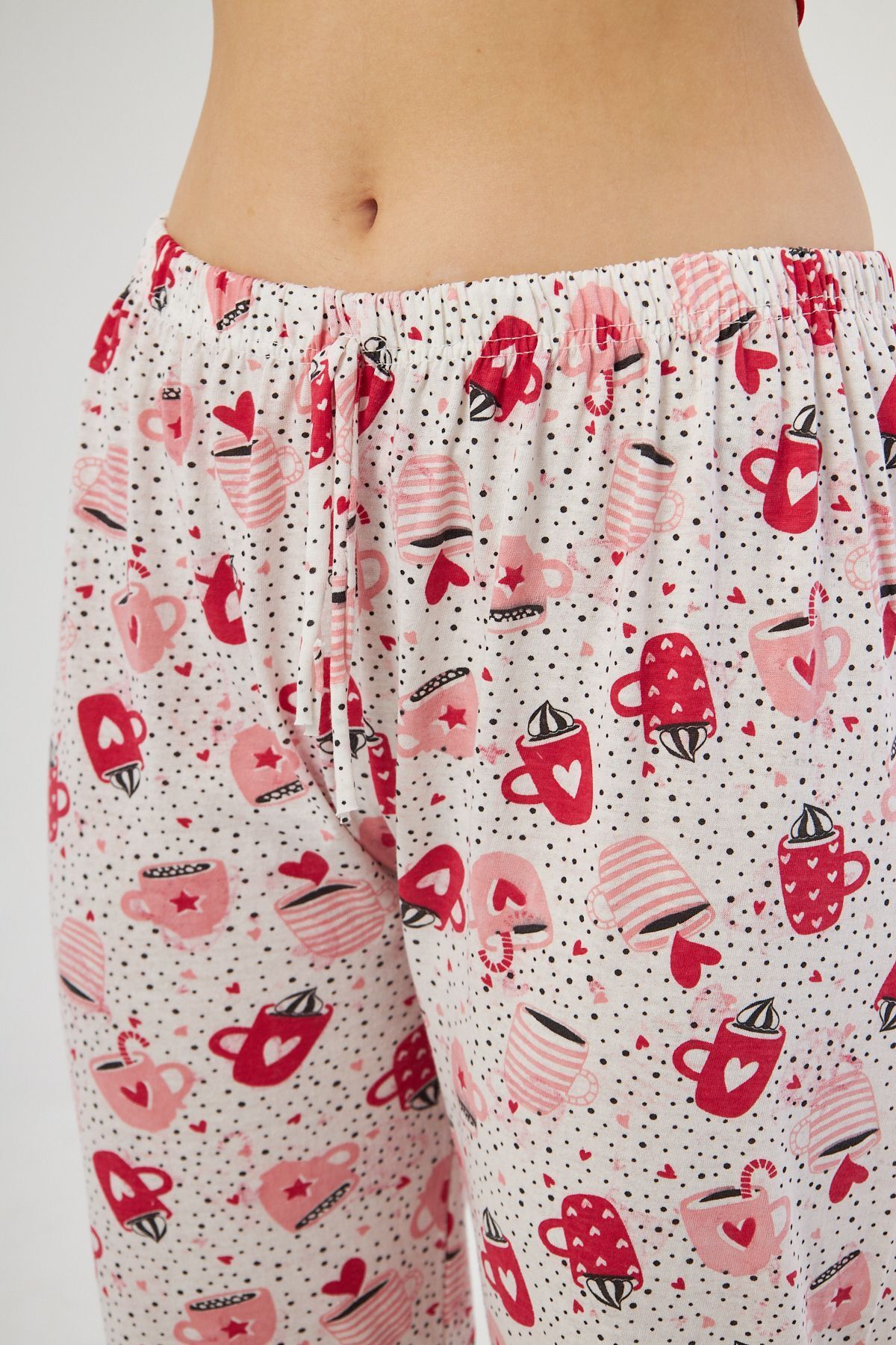 Oyga-Pantaloni de pijama de damă cu panglică cu model - Îmbrăcăminte casual pentru acasă 3