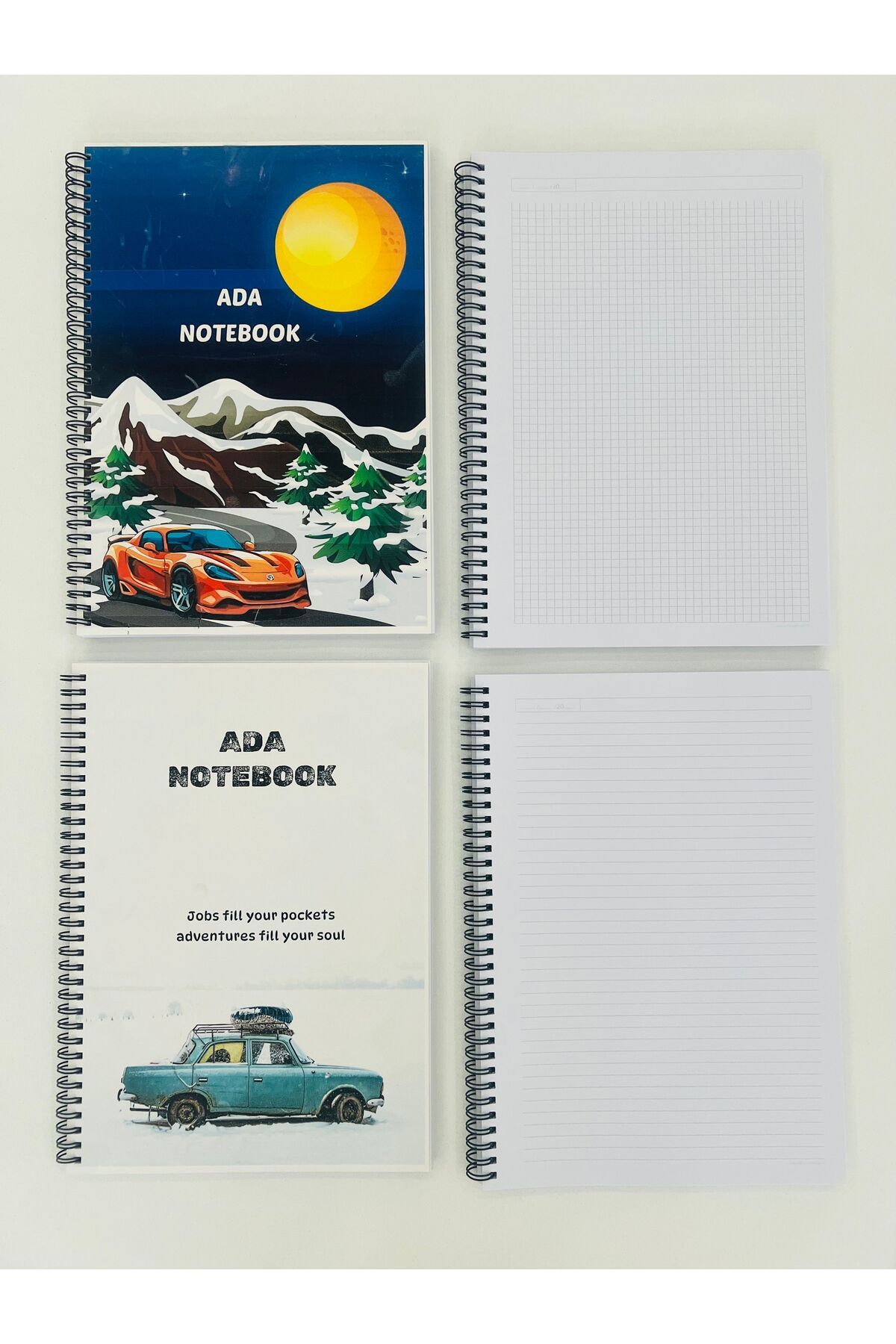 ADA OFİS KIRTASİYE-A4 Spiral School Notebook - 80 Sheets, Set of 4, 2 Lines and 2 Squares 3