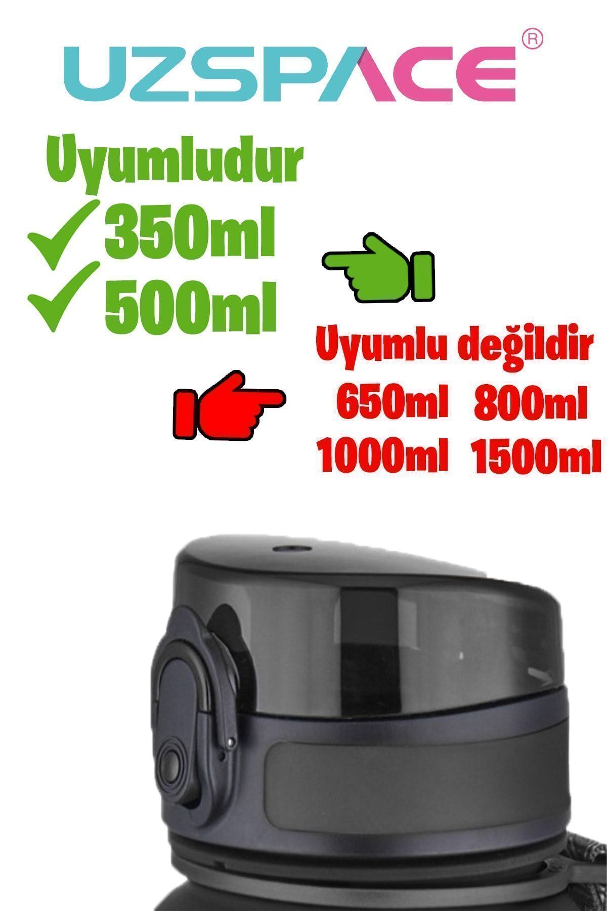 قمقمه ورزشی مشکی 350 500ml سازگار با پوشش یدکی فقط است رنگ سیاه و سفید Uzspace