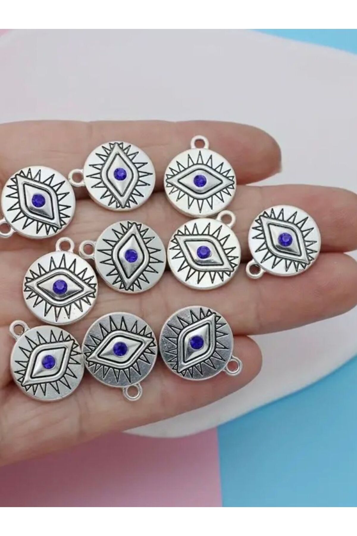 takitokaciniz Gümüş Kaplama Antik Kraliyet Mavi Göz Kolye Küpe Aparatı