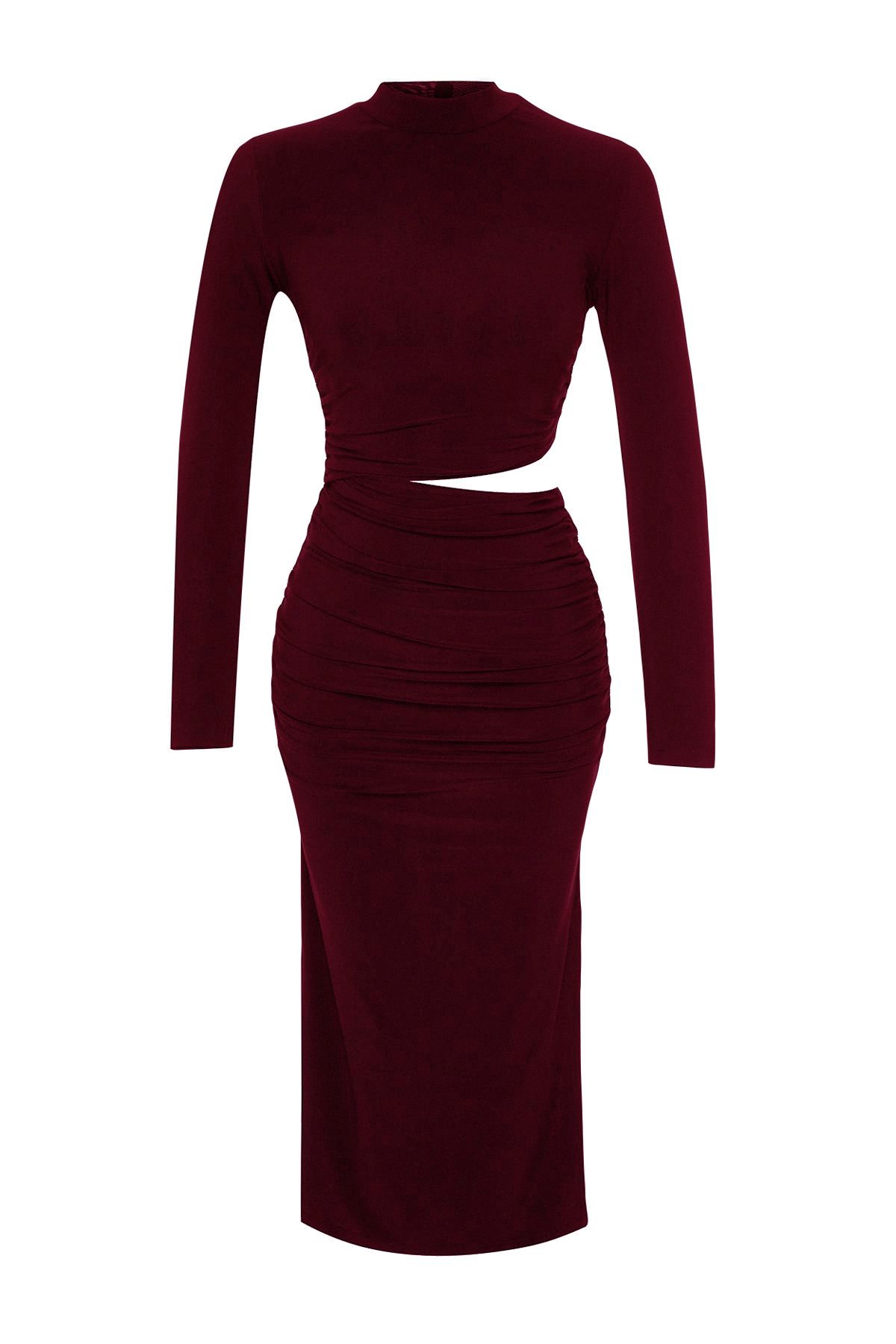 Trendyol Collection-Burgunderrotes, elegantes Abendkleid mit Ausschnittdetails, Nachtabendkleid TPRAW24EL00297 6