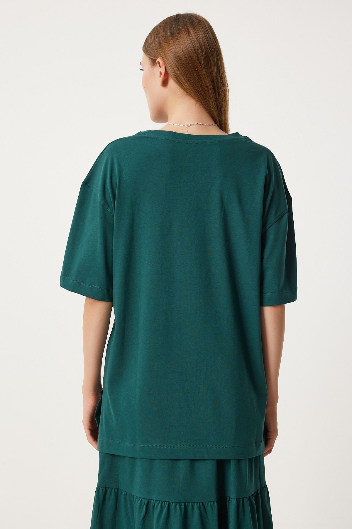 Happiness İstanbul-Γυναικείο μπλουζάκι Emerald Green Oversize και Σετ φούστας Flounce - UB00291 4