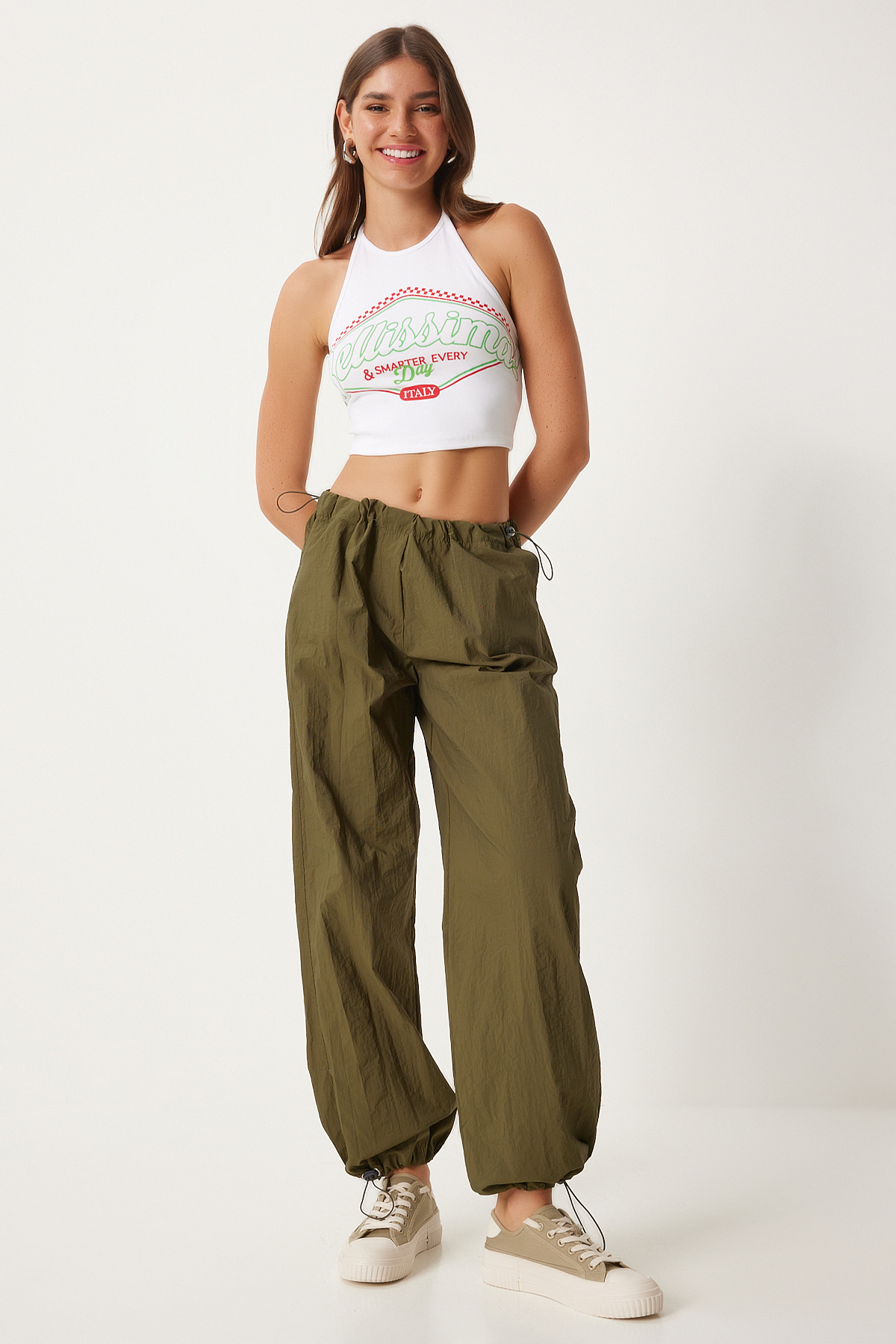 Happiness İstanbul Women's Khaki Pocket Parachute Baggy Pants