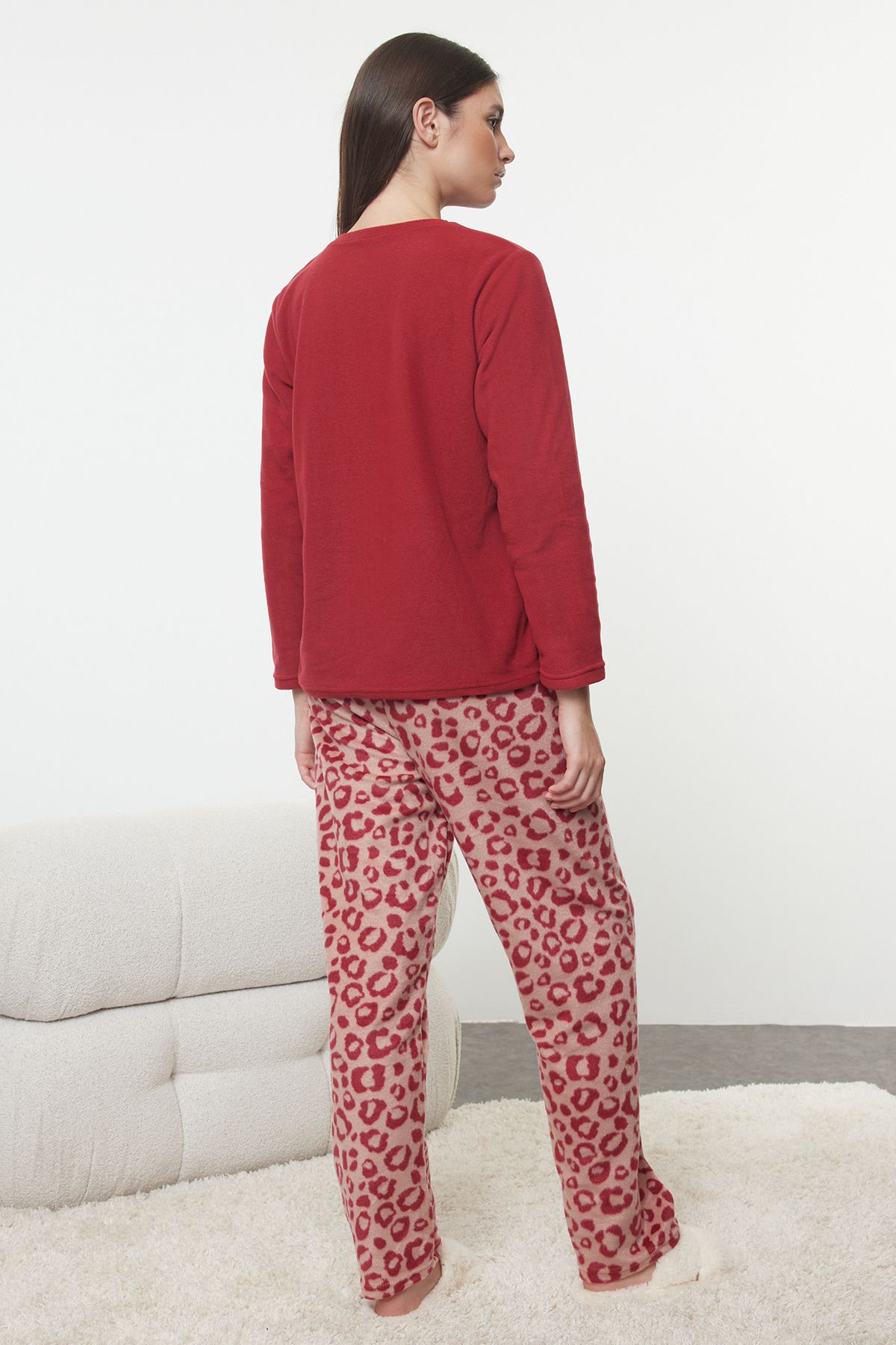 Trendyol Collection-Red Leopard Print Winter Pajamas Set - Thmaw25Pt00123 5
