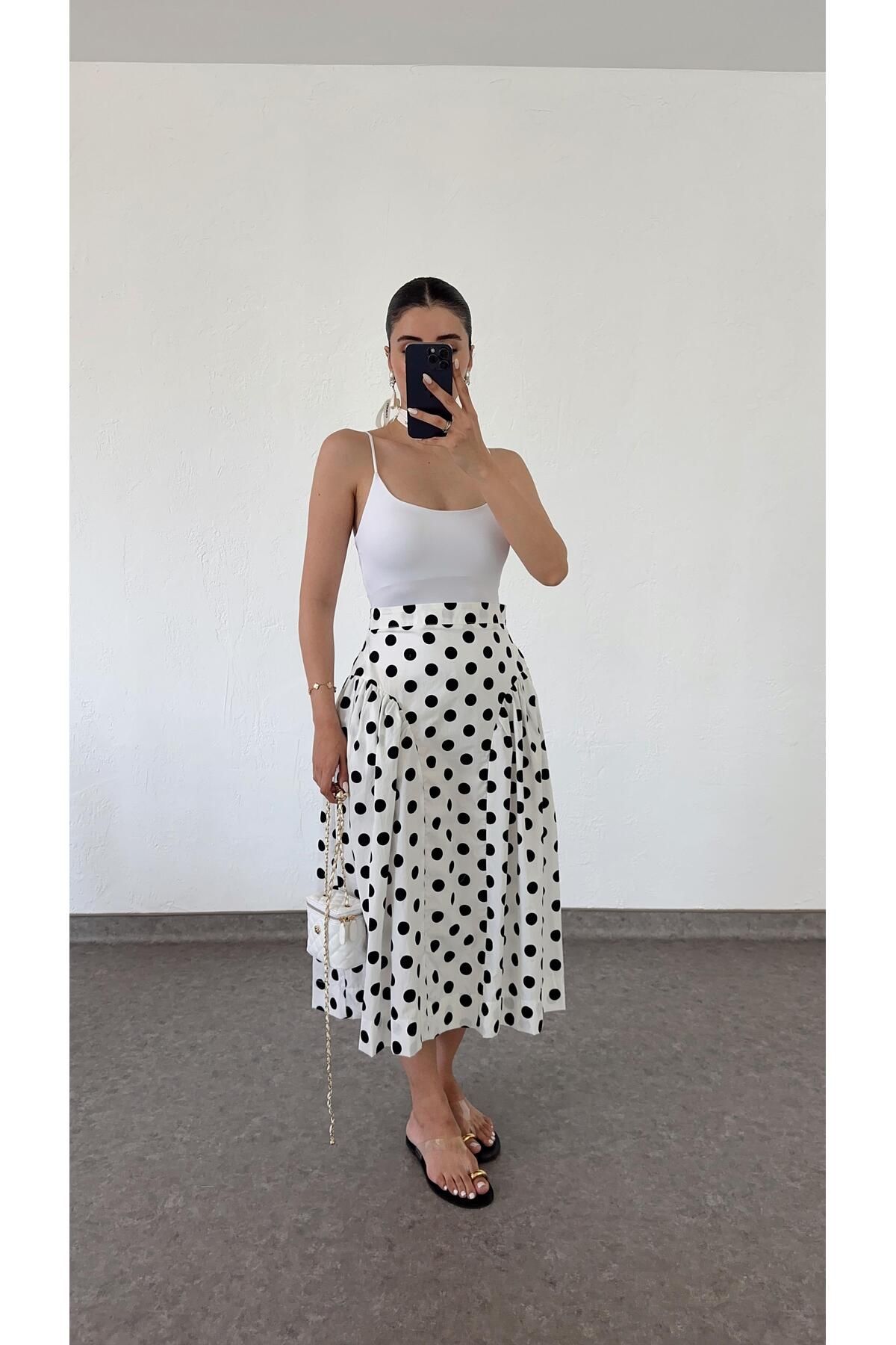 White midi polka dot skirt best sale