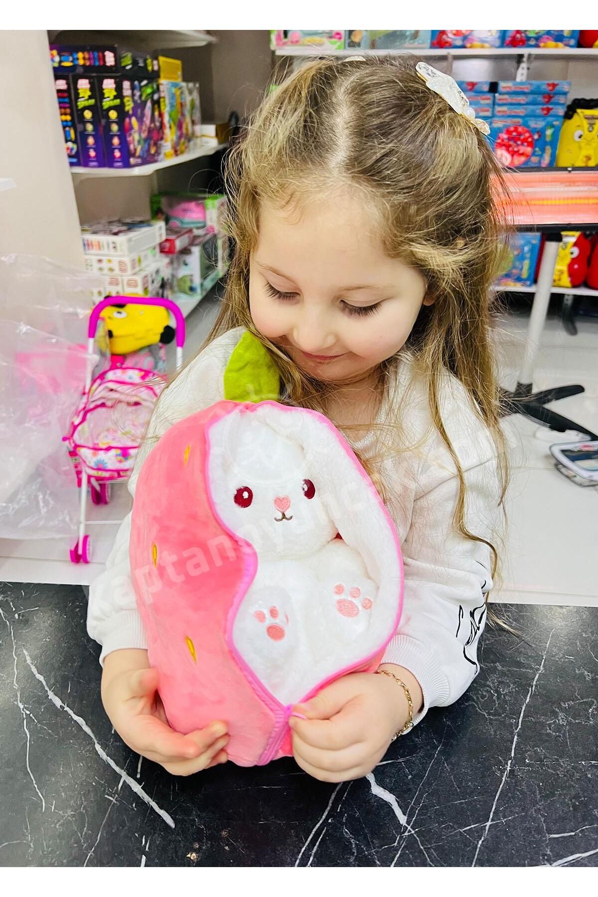 Kids-Strawberry Patterned Zippered Plush Rabbit 3