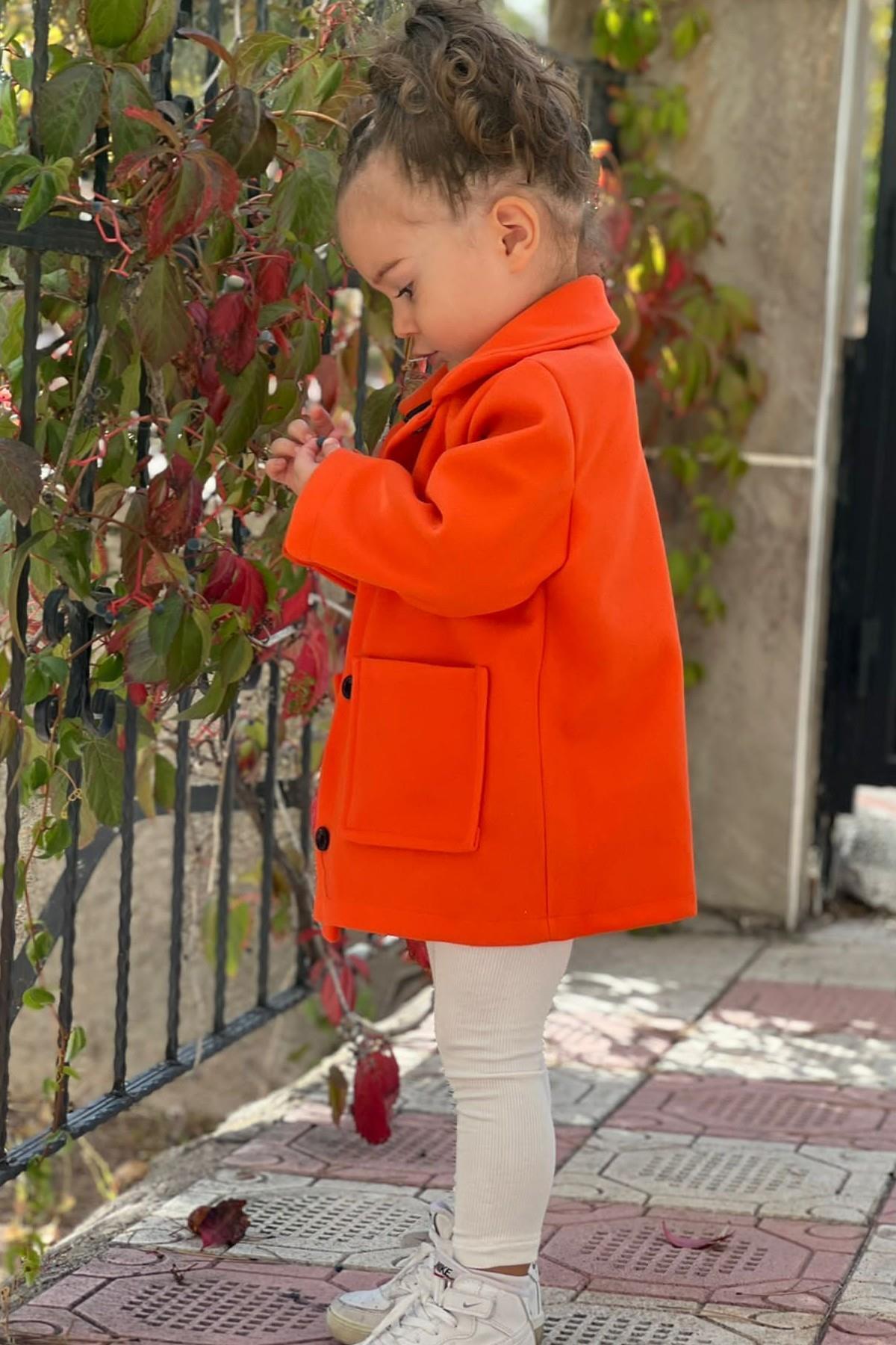 meqlife Kız Çocuk Kışlık Kaşe Kaban - Orange fotoğrafı 2 (önizleme)