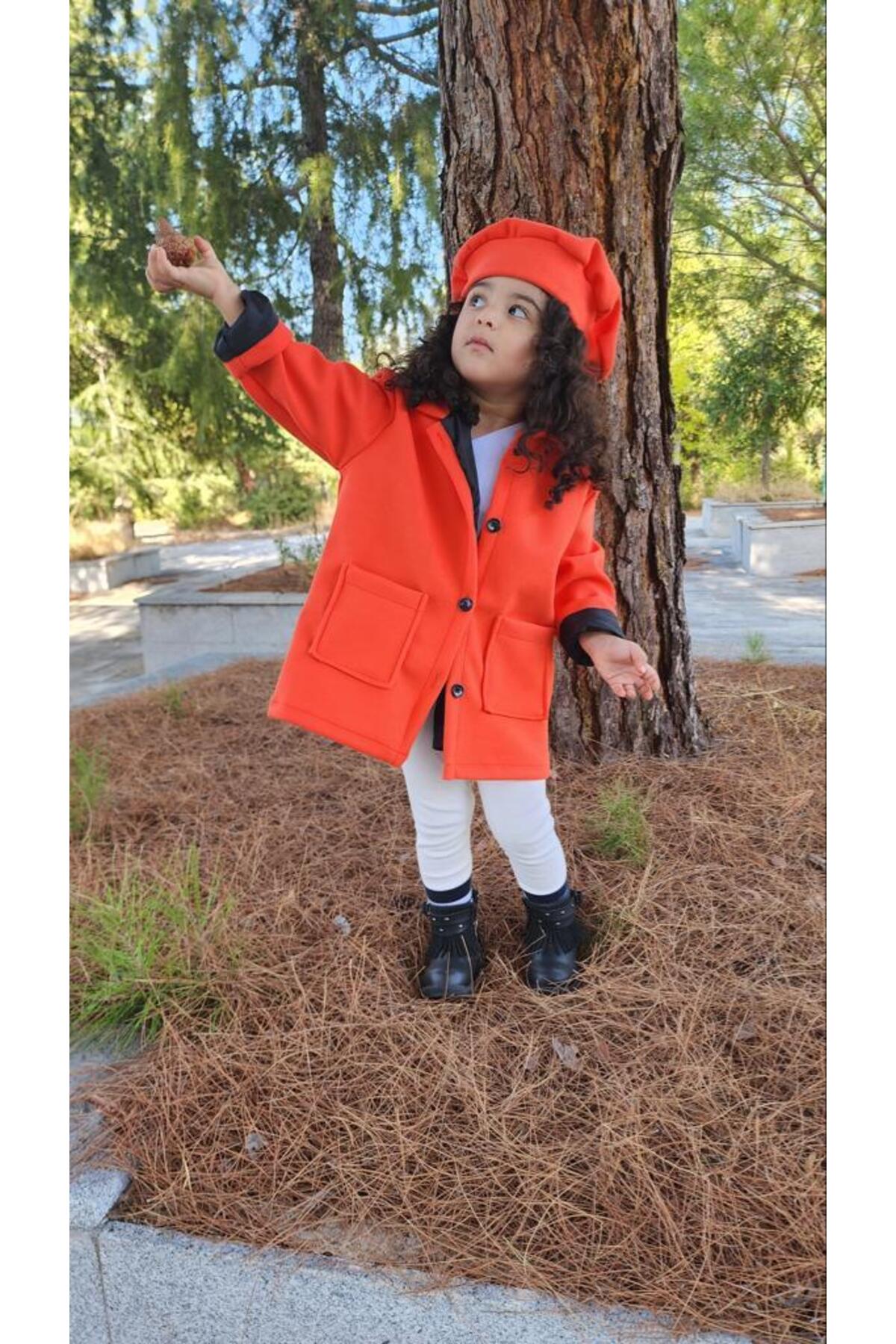 meqlife Kız Çocuk Kışlık Kaşe Kaban - Orange fotoğrafı 7 (önizleme)