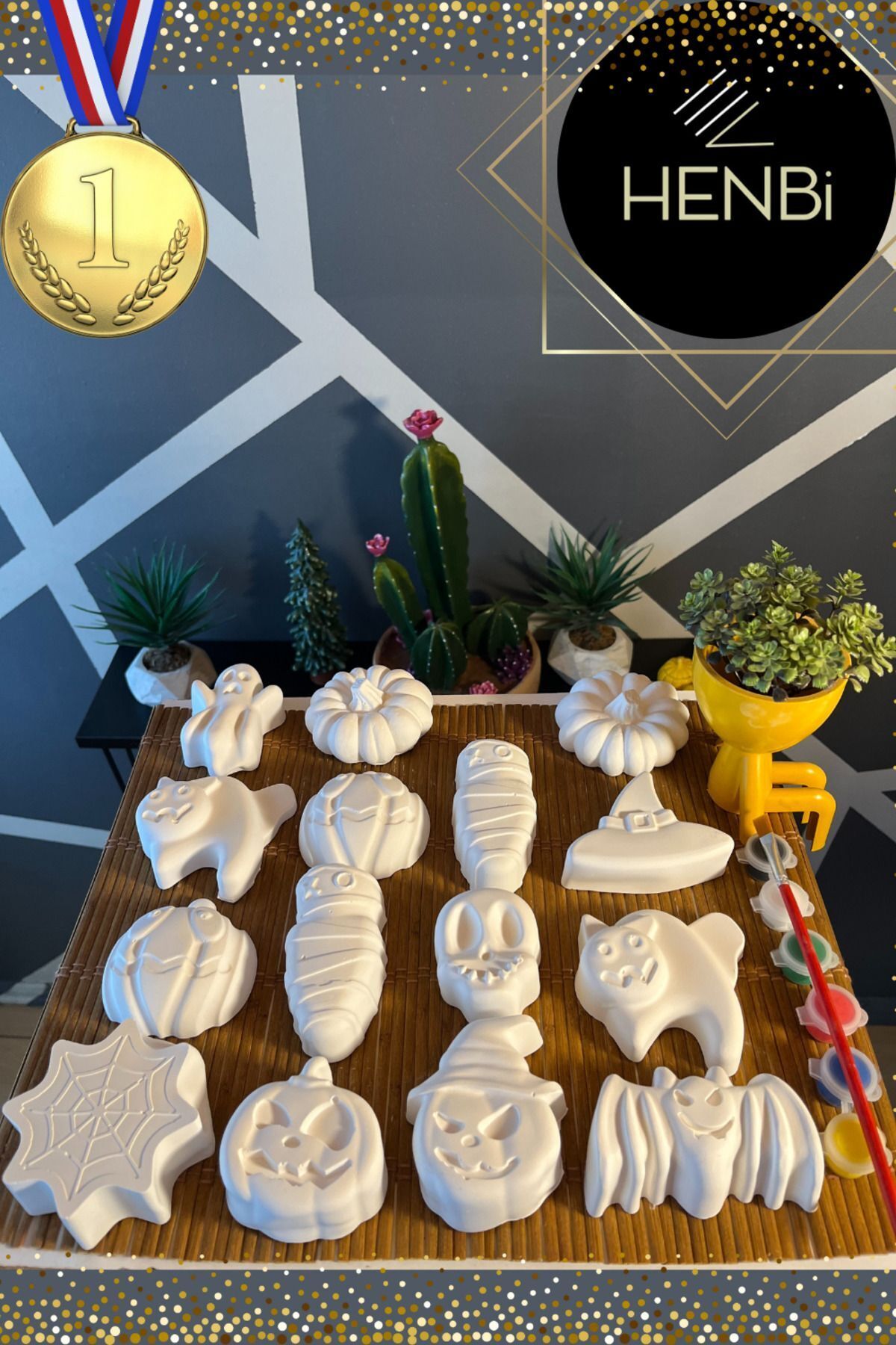 HENBi 15 adet XXL Cadılar Bayramı Halloween Party Taş boyama Çocuk Etkinlik Taş boyama seti Çocuk gelişimi