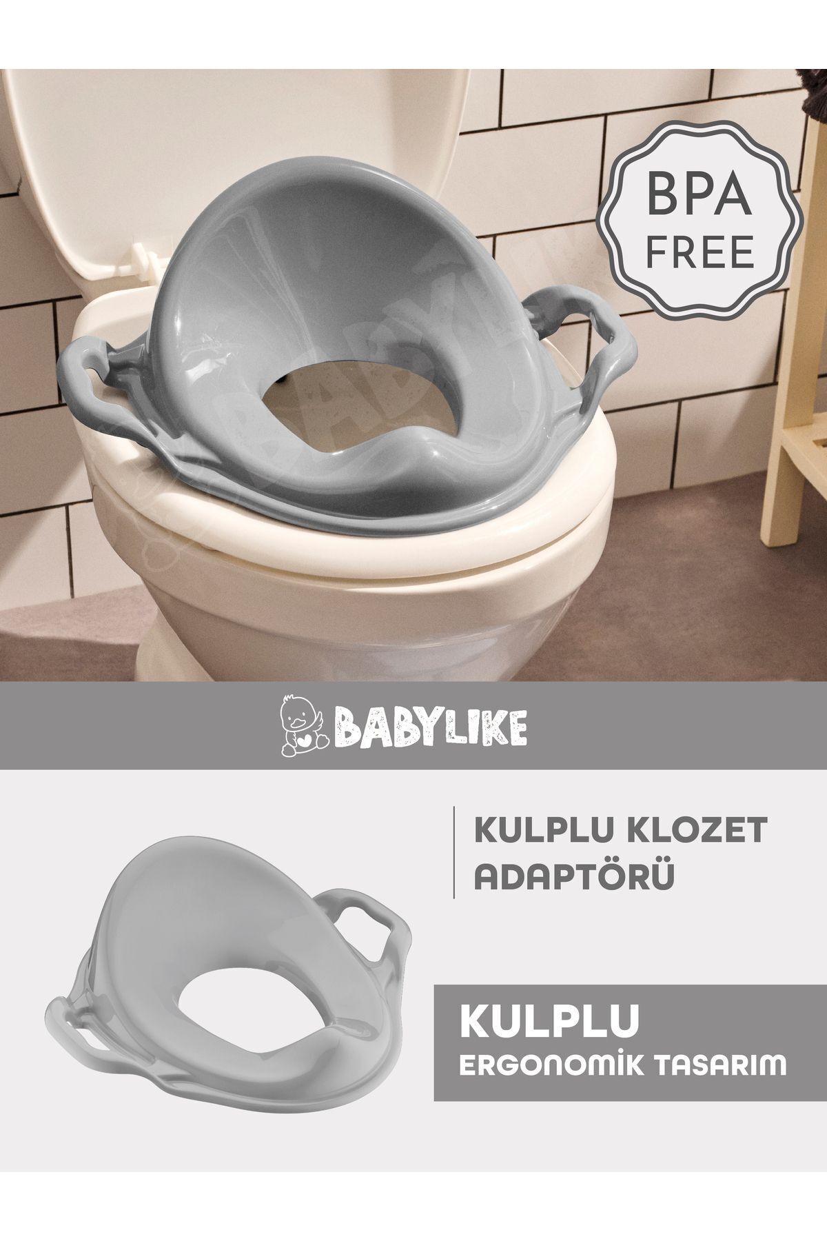 Babylike Çocuklar Için Tuvalet Eğitim Seti- Kaydırmaz Katlı Basamak& Kulplu Klozet Adaptörü&koltuğu fotoğrafı 5 (önizleme)