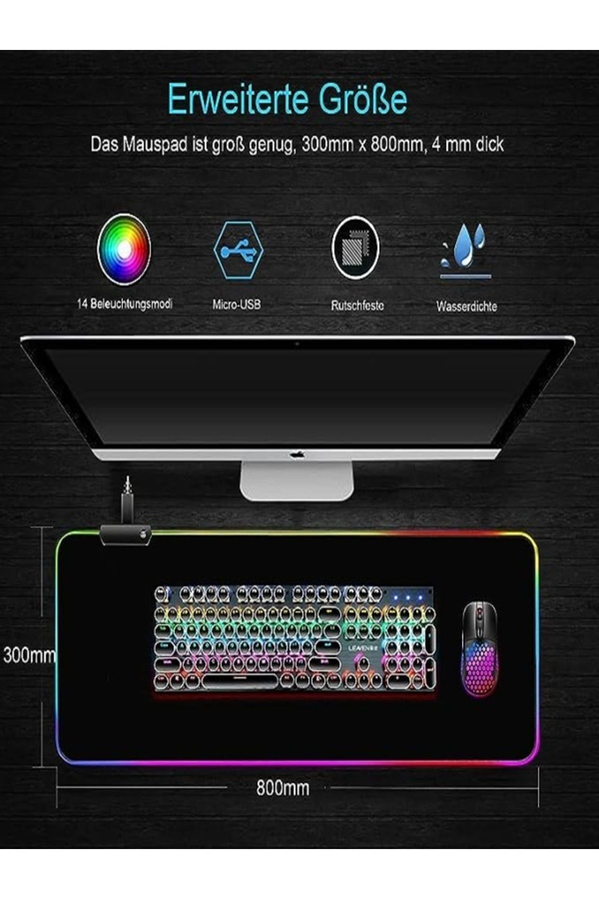 Rgb Mause Pad Led Işıklı 80x30 Rbg Mause Pad Gamıng Mause Pad 3