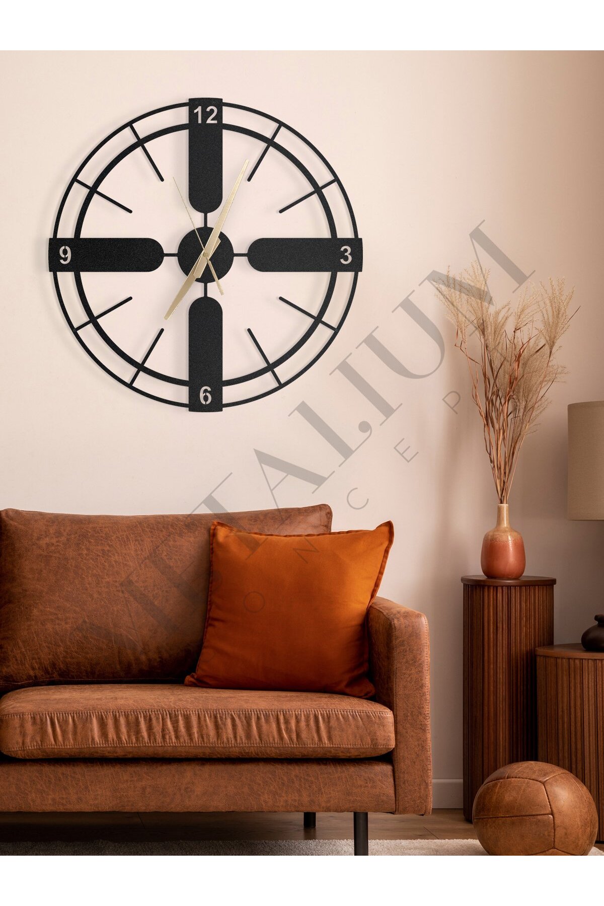 Decorative Quiet Black Metal Wall Clock 45x45cm [1199-45x45]