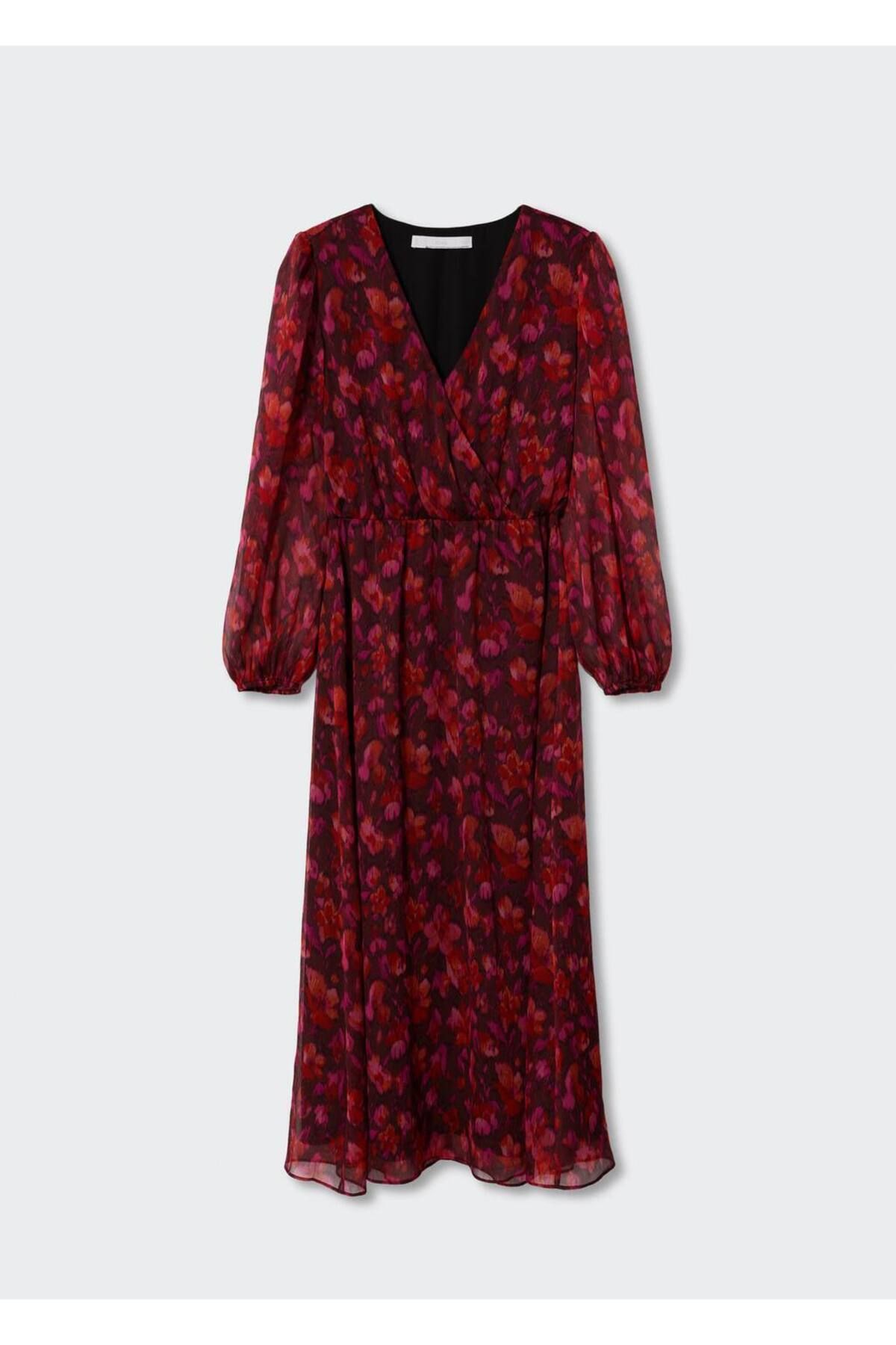 MANGO Midi Chiffon Dress Draped Trendyol
