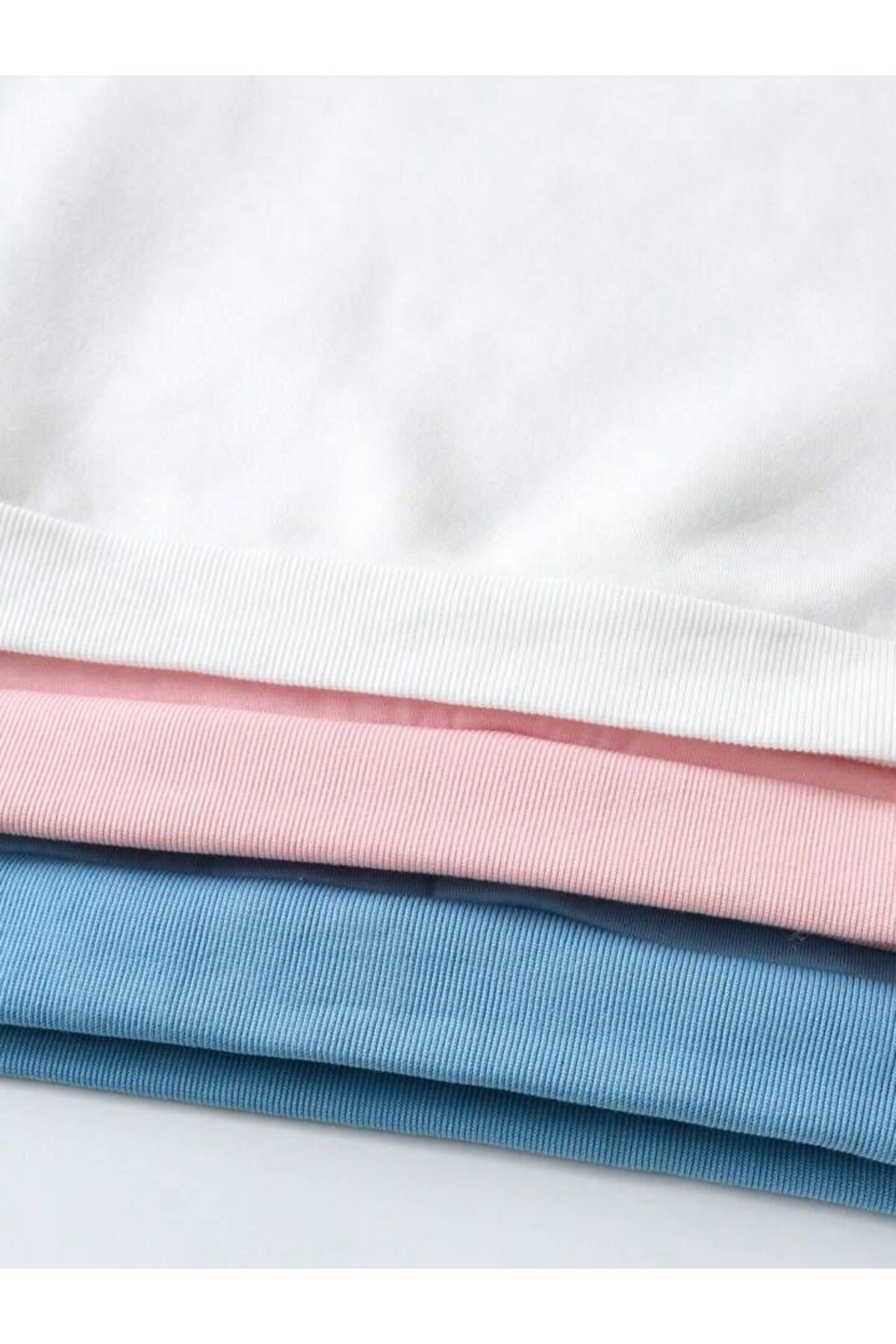 Kız/erkek Çocuk 3lü Paket beyaz,pembe,bebe Mavi Baskılı Sweatshirt