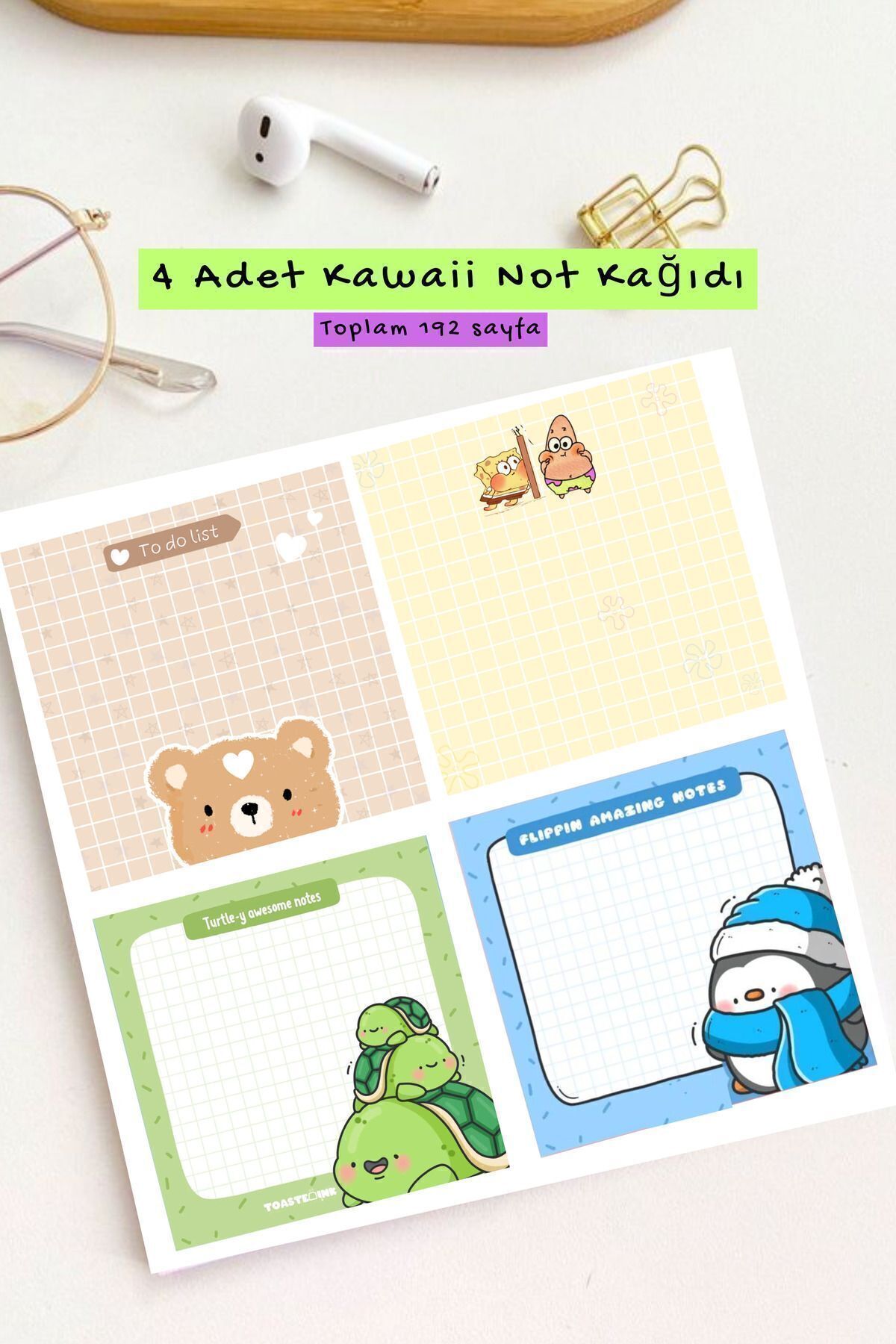 pnkycrco 10x10 Cm 4 Adet Colorful Not Kağıdı Not Defteri Bloknot Memopad