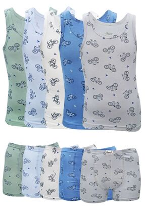Onurel 5'li Erkek Çocuk Renkli Desenli Likralı Atlet Boxer Takım