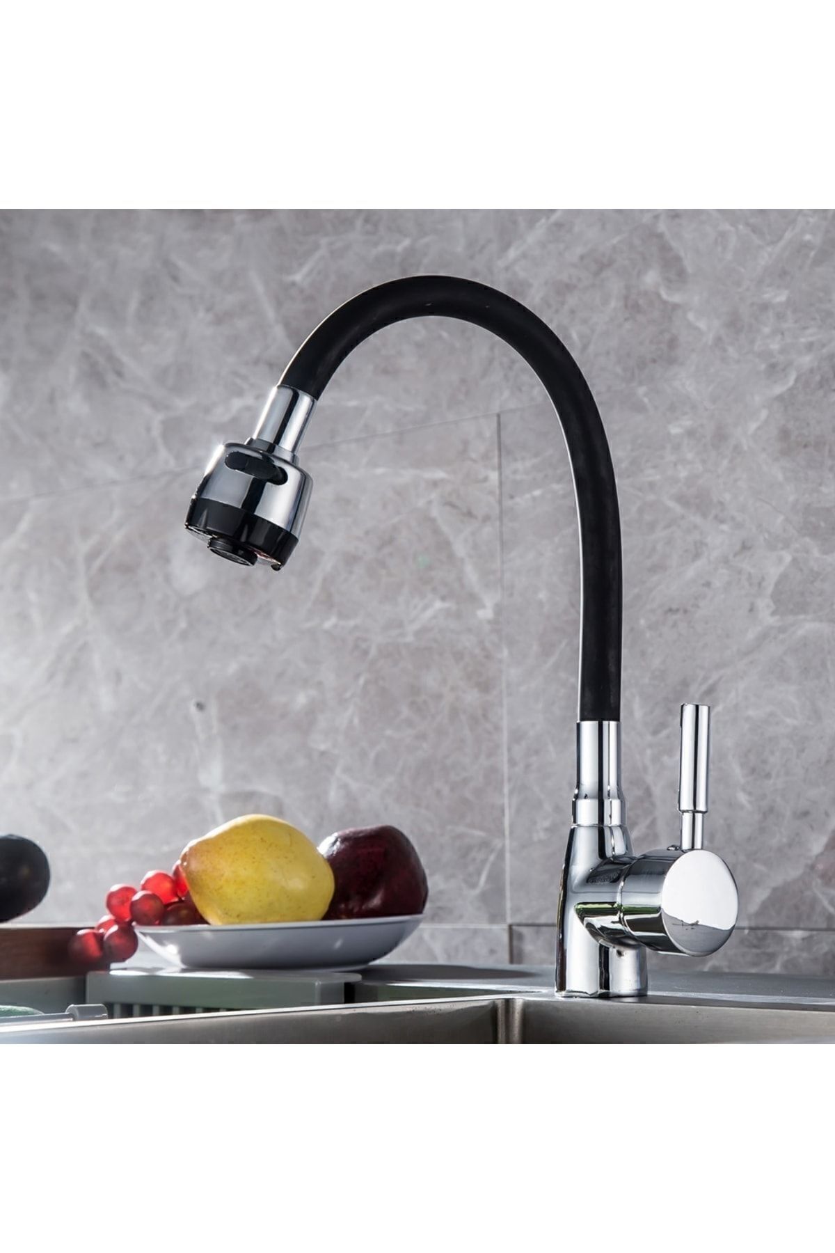 VSA-Mix Swan Kitchen Sink Faucet with Spiral Hose 2 Function Faucet Hot Cold Inlet 2