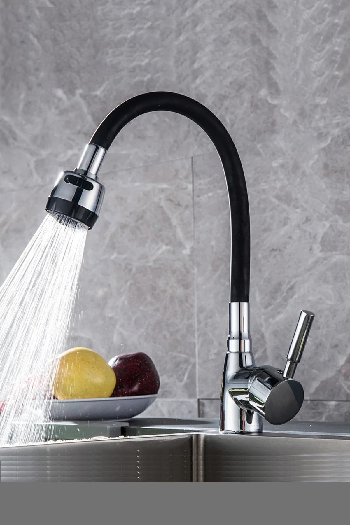 VSA-Mix Swan Kitchen Sink Faucet with Spiral Hose 2 Function Faucet Hot Cold Inlet 1