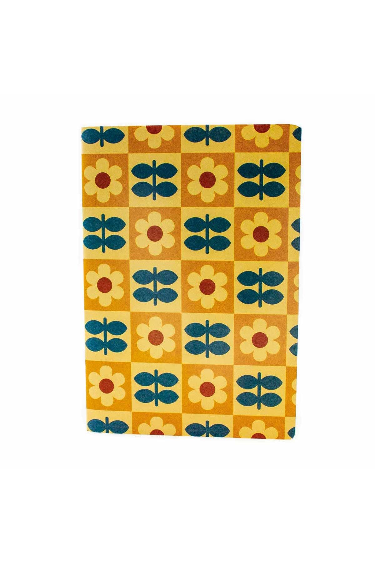PALTO TASARIM-Floral Pattern Checked Notebook for Daily Use - Unlined, A5 Size 1
