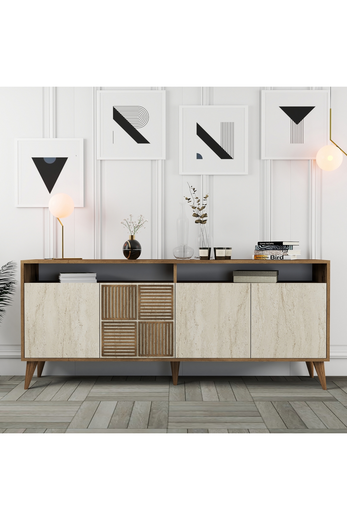 Variant Mobilya Milan Konsol - Ceviz / Traverten